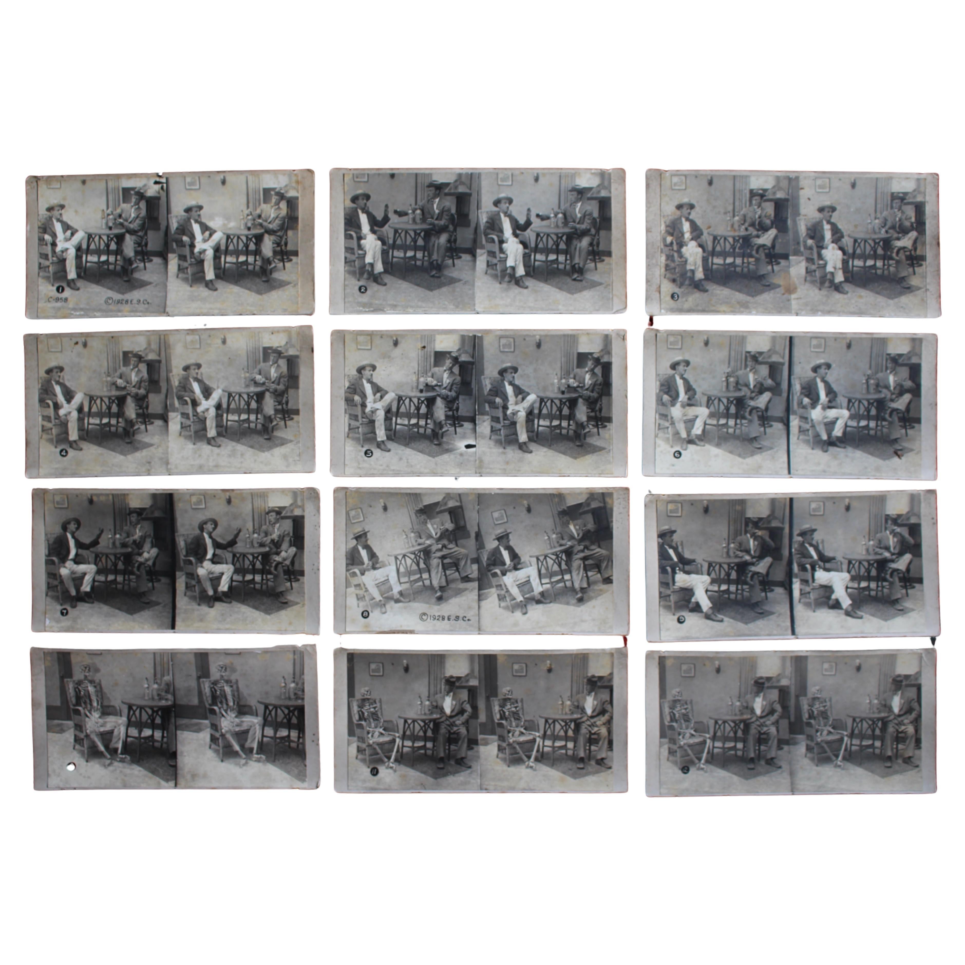 1928 Drink or Turn Into Bones Rare American Prohibition Stereoview Cards Curio