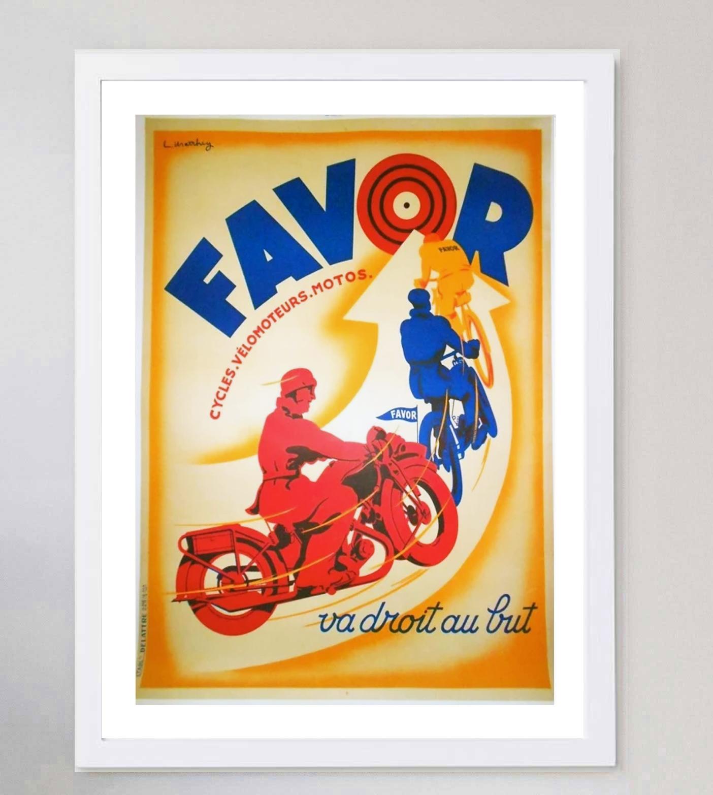 French 1928 Favor Cycles Original Vintage Poster For Sale