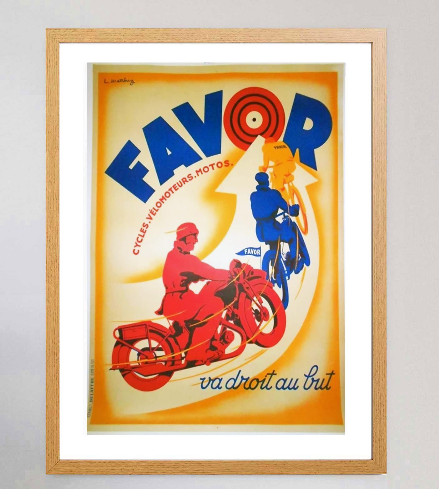 1928 Favor Cycles Original Vintage Poster In Good Condition For Sale In Winchester, GB
