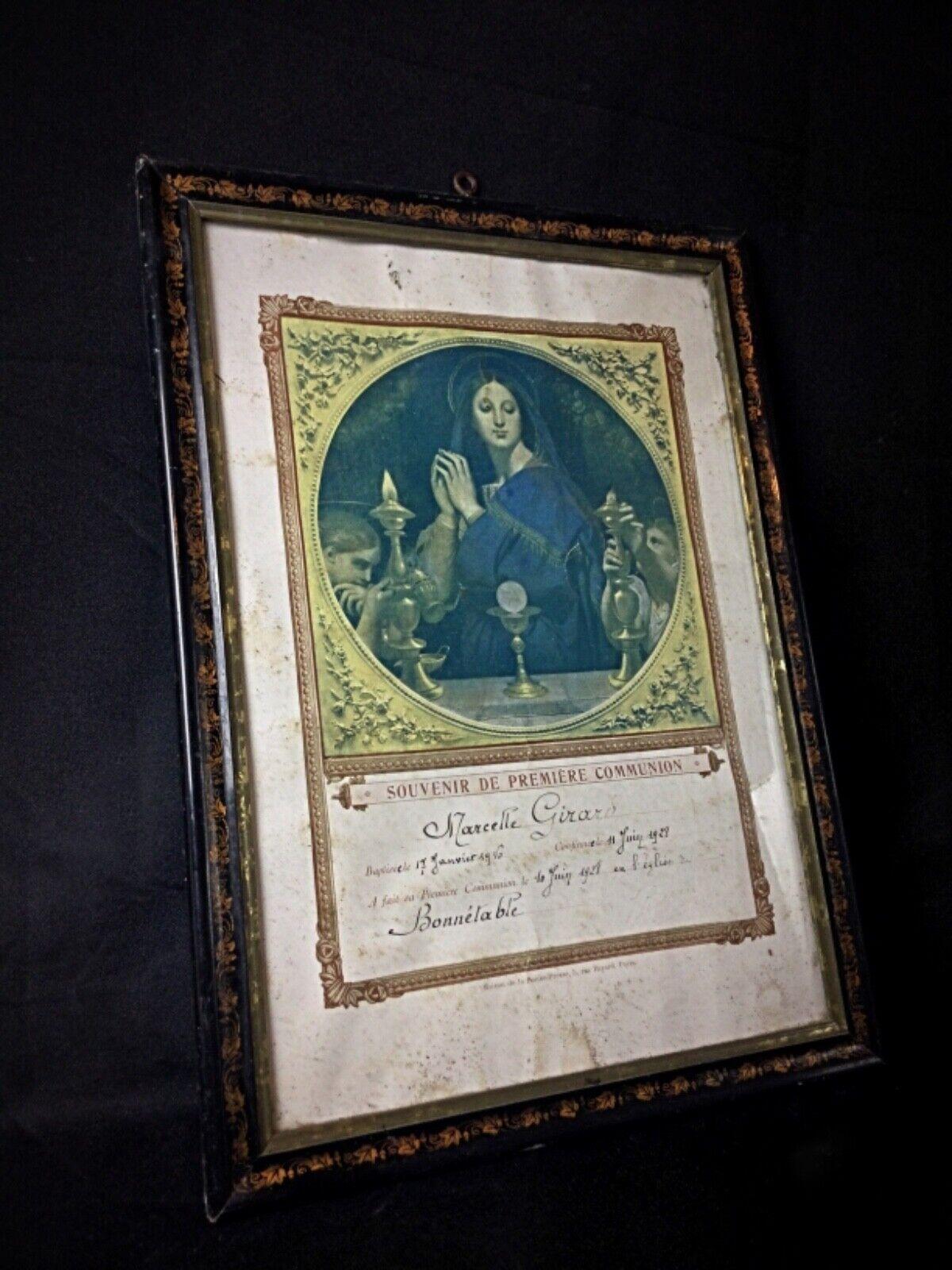 Stile impero Ritratto ricordo della prima comunione del 1928 di Marcelle Girard - Incorniciato - 2Y71 in vendita