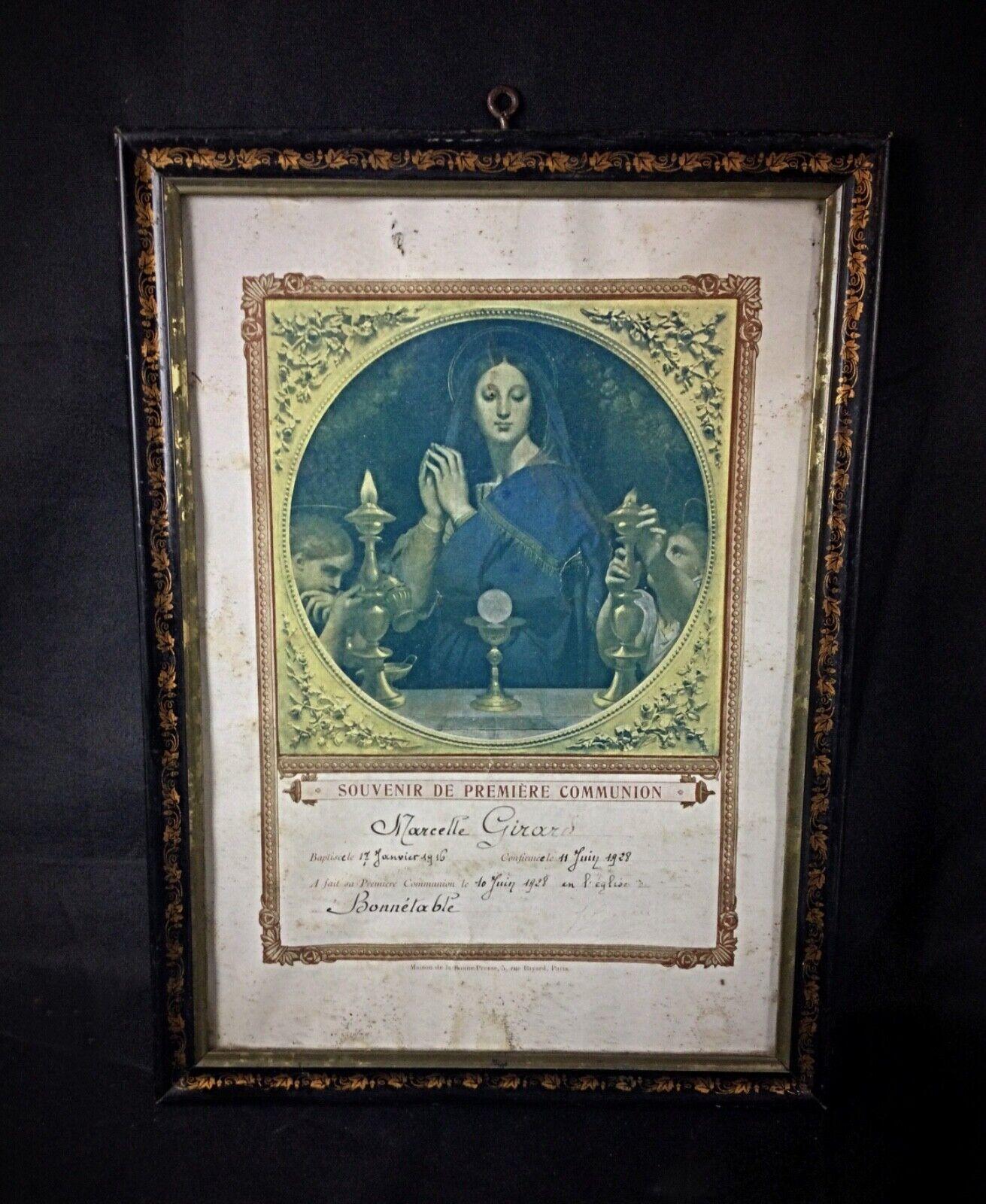 Inizio XX secolo Ritratto ricordo della prima comunione del 1928 di Marcelle Girard - Incorniciato - 2Y71 in vendita