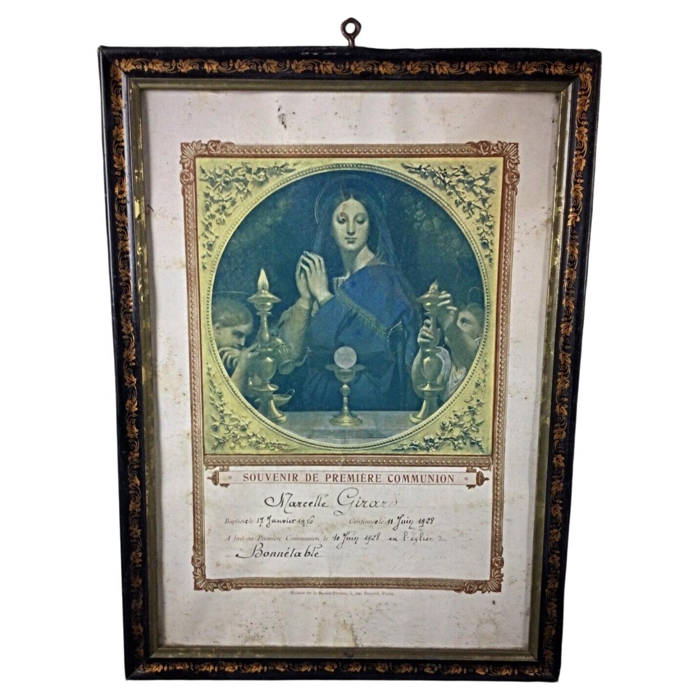 1928 First Communion Souvenir Portrait of Marcelle Girard - Framed - 2Y71