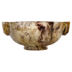 1928 François Décorchemont Ciotola Deux Anses Frises Triangoli di vetro Pate De Verre