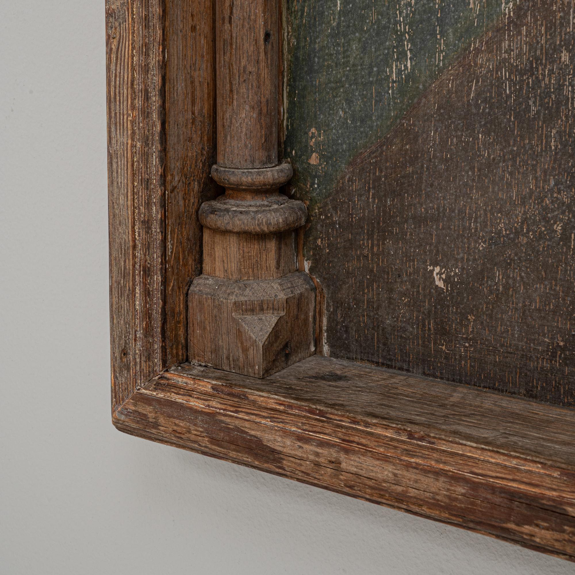 1928 Französisches Gemälde im Stil der Neogotik mit architektonischem Rahmen im Angebot 5