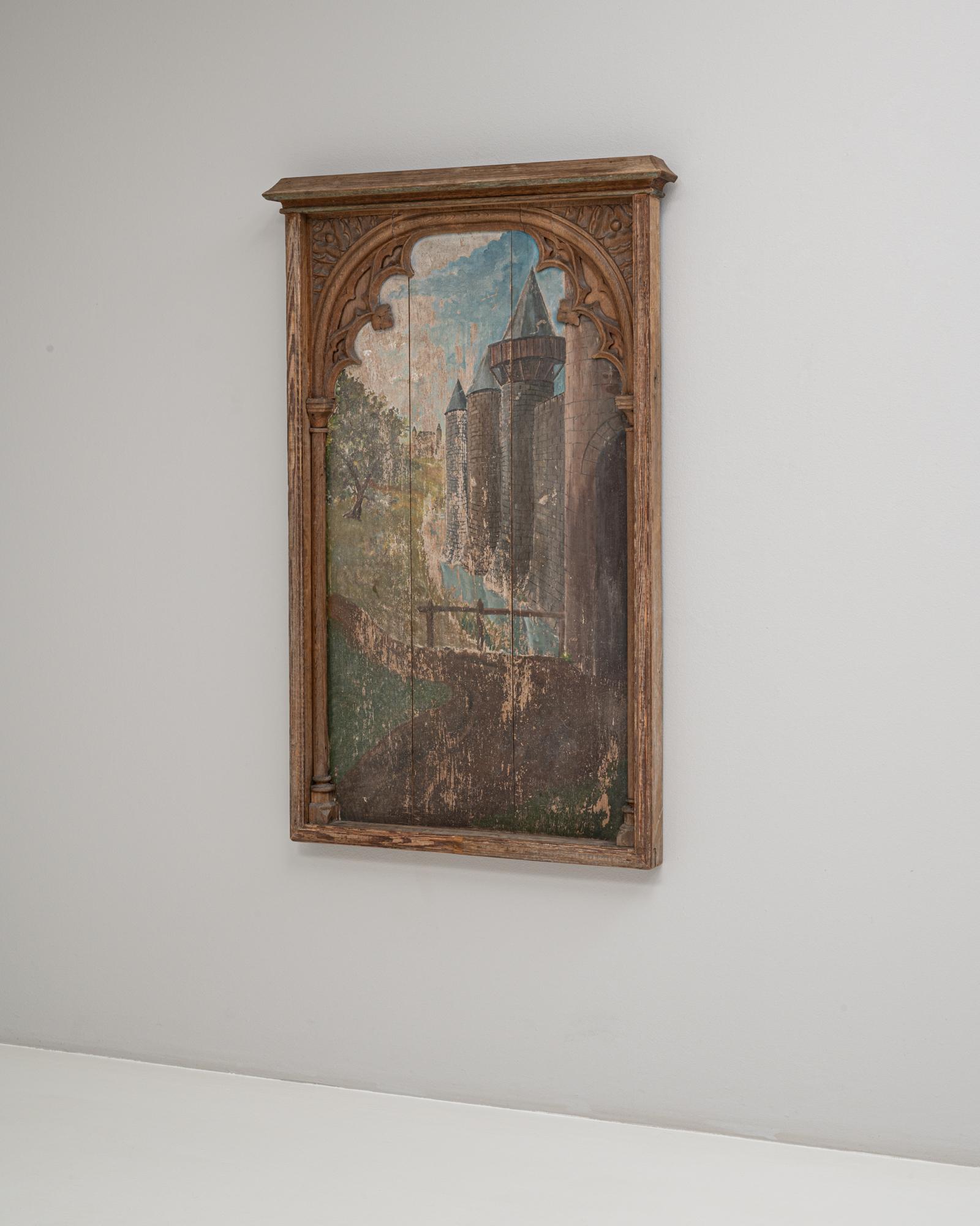 1928 Französisches Gemälde im Stil der Neogotik mit architektonischem Rahmen (20. Jahrhundert) im Angebot