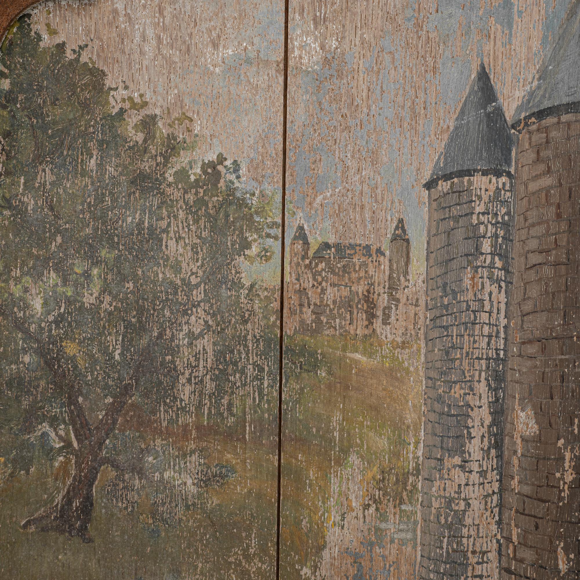 1928 Französisches Gemälde im Stil der Neogotik mit architektonischem Rahmen im Angebot 4