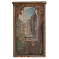 1928 Pittura gotica francese con cornice architettonica