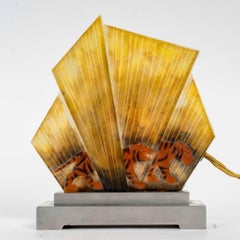 1928 Gabriel Argy Rousseau - Art Deco Nightlight Lamp Tiger Pate Verre Glass