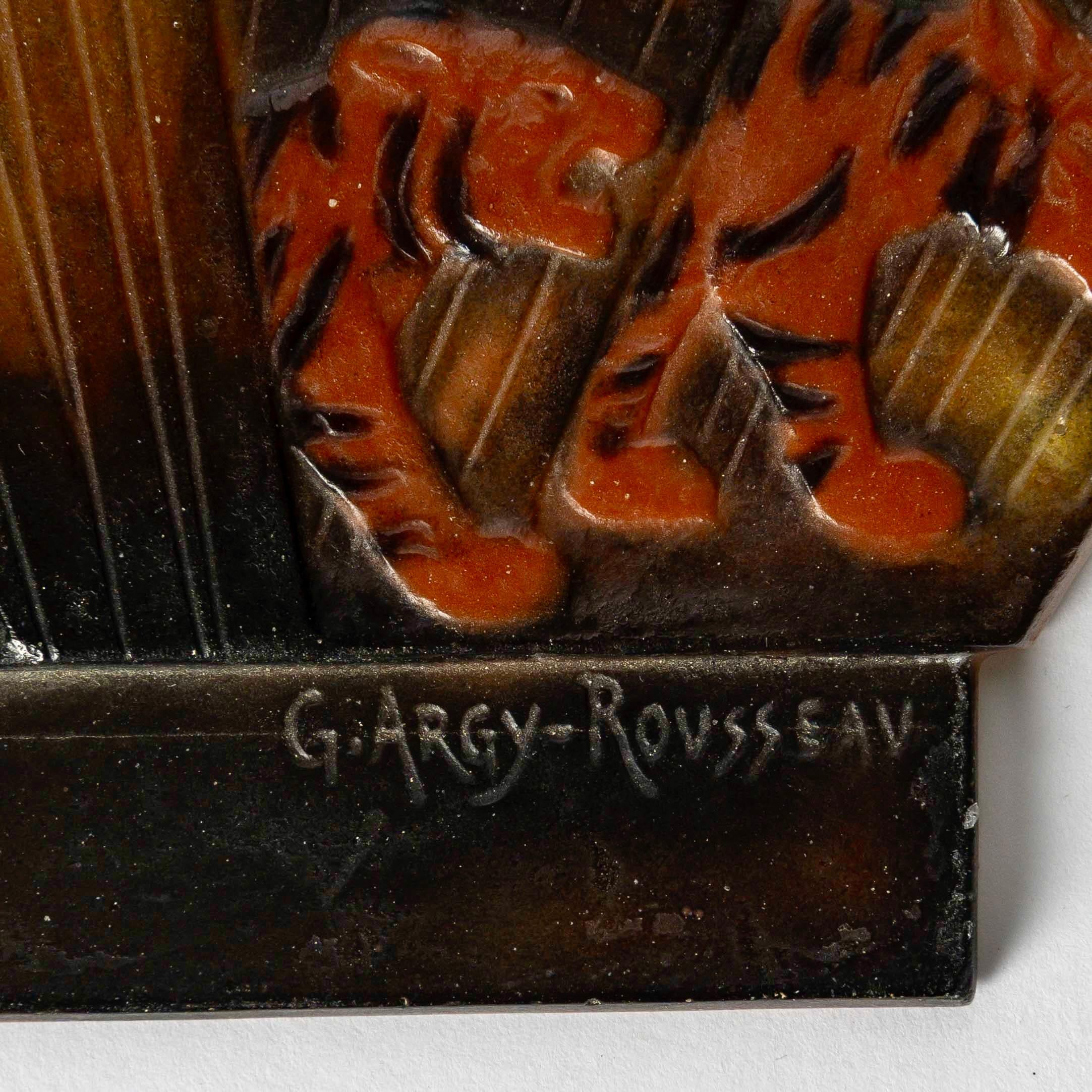 1928 ROUSSEAU - Lampe veilleuse Art Déco Verre Pate Verre Tigre en vente 1