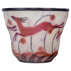 1928 Gabriel Argy Rousseau - Vase Gazelles Et Fleurs Glass Paste Vase