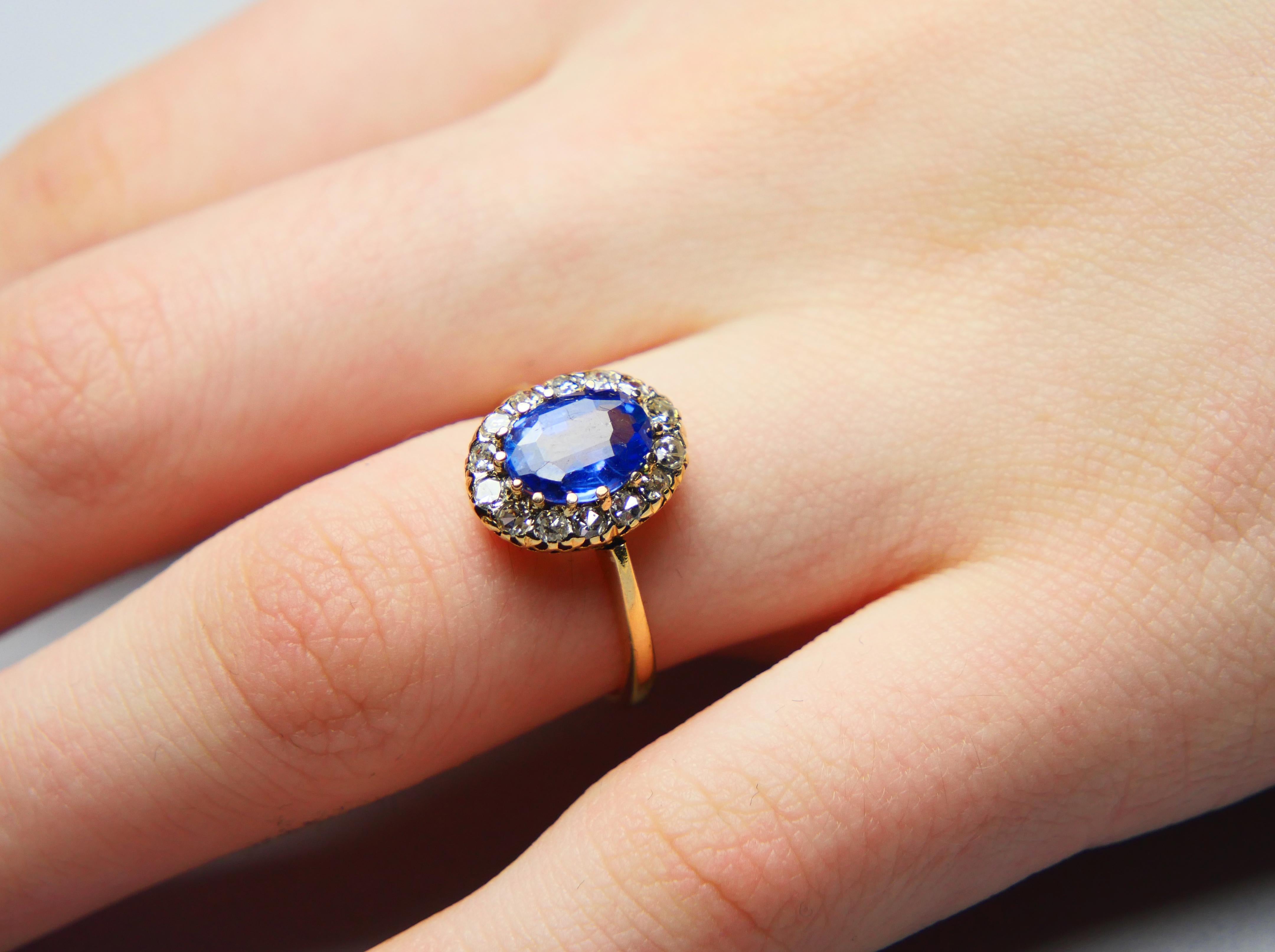 1928 Halo Ring natural 2.3 ct Sapphire 0.56ctw Diamonds 18K Gold ØUS6.25 / 3gr For Sale 3