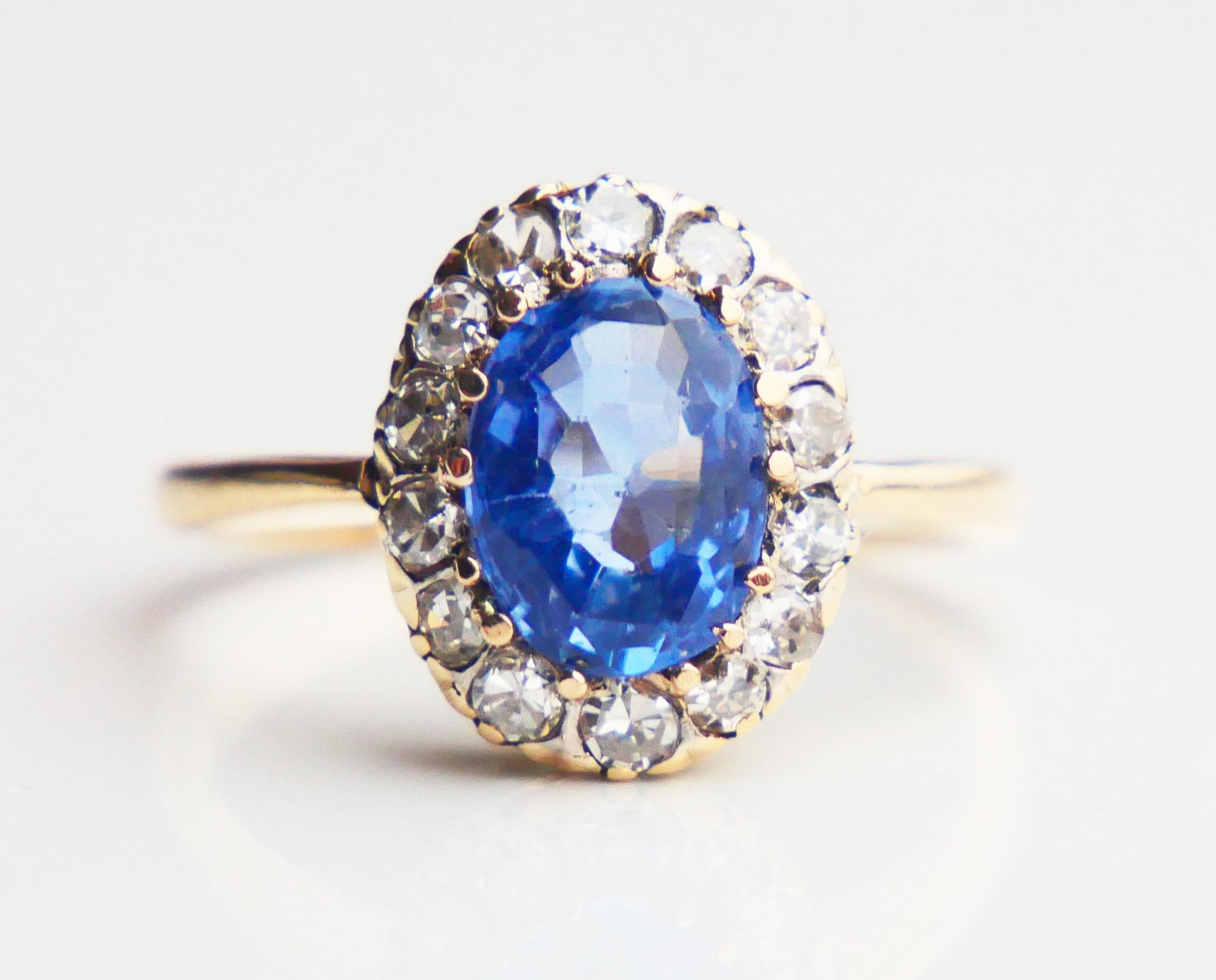 1928 Halo Ring natural 2.3 ct Sapphire 0.56ctw Diamonds 18K Gold ØUS6.25 / 3gr For Sale 8