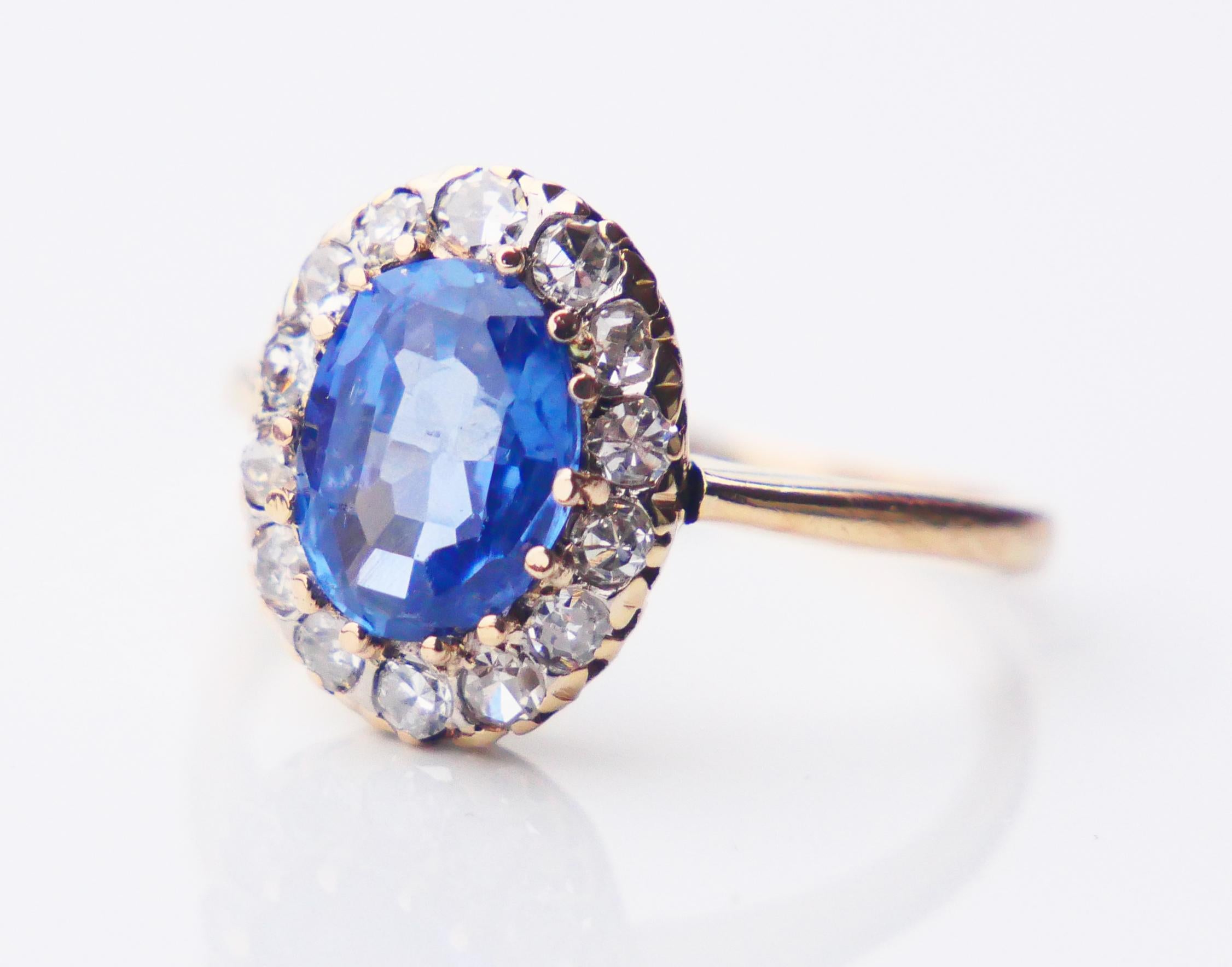 1928 Halo Ring natural 2.3 ct Sapphire 0.56ctw Diamonds 18K Gold ØUS6.25 / 3gr For Sale 9