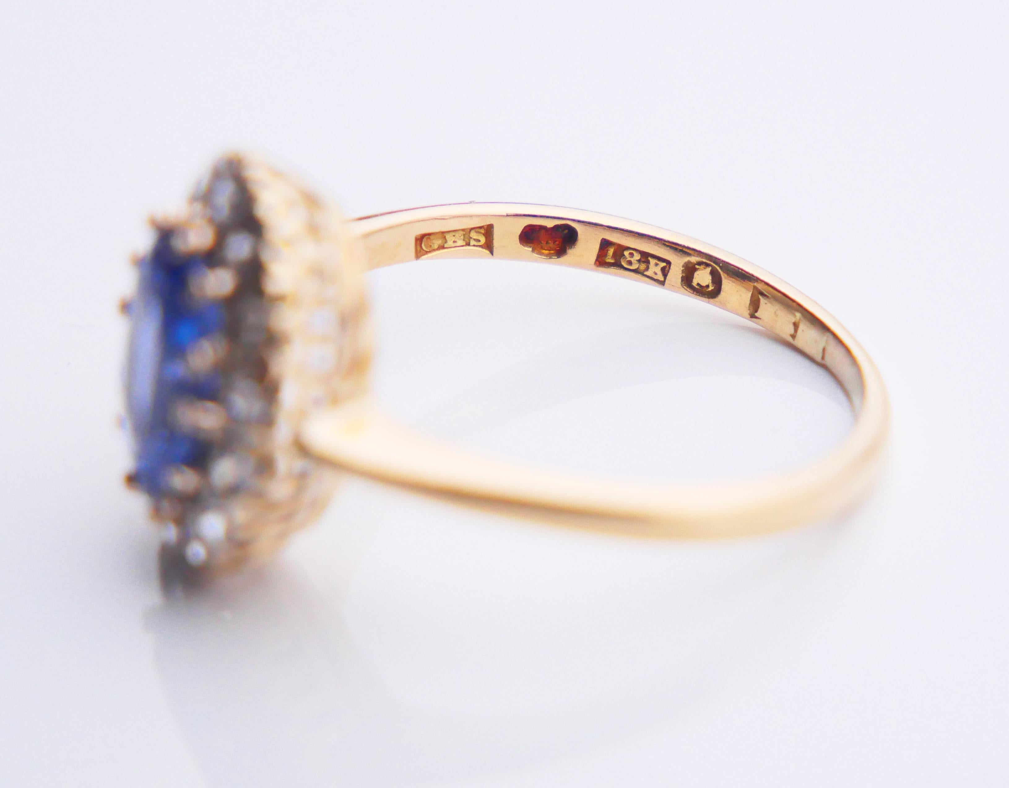 1928 Halo Ring natural 2.3 ct Sapphire 0.56ctw Diamonds 18K Gold ØUS6.25 / 3gr For Sale 10