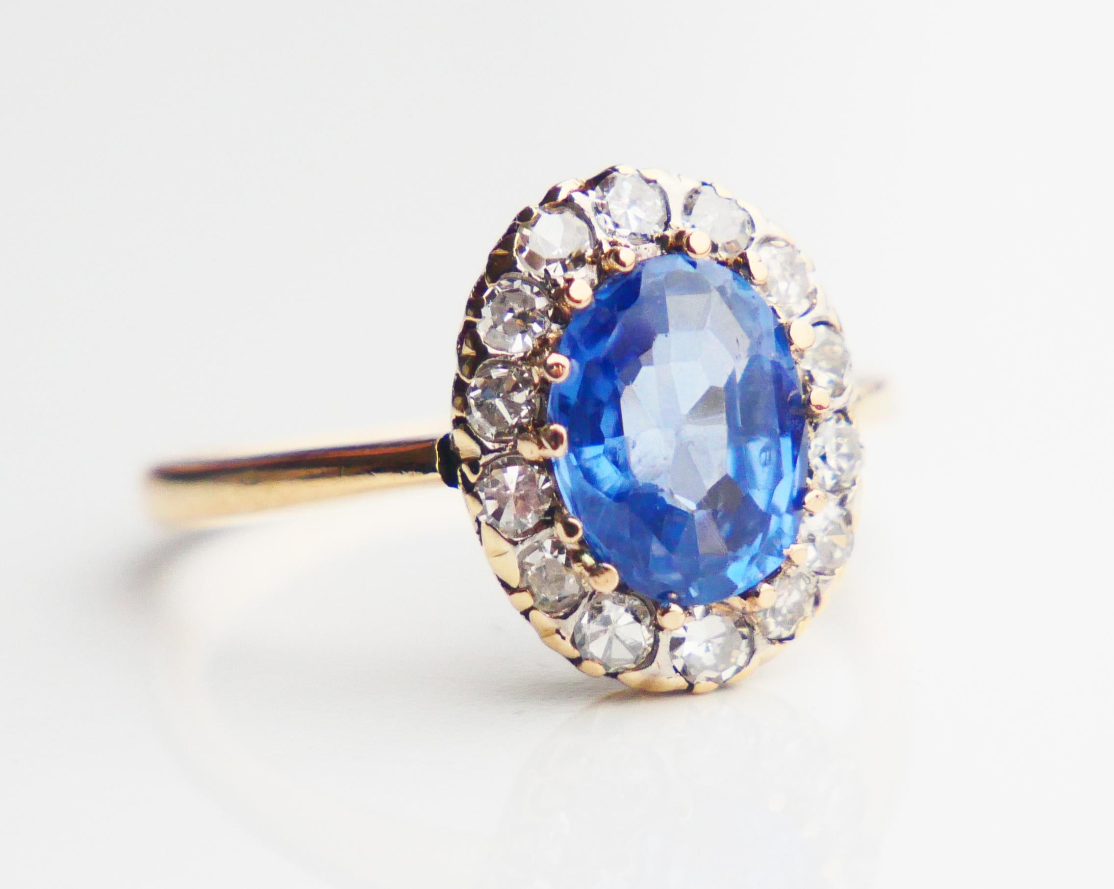 1928 Halo Ring natural 2.3 ct Sapphire 0.56ctw Diamonds 18K Gold ØUS6.25 / 3gr For Sale 5