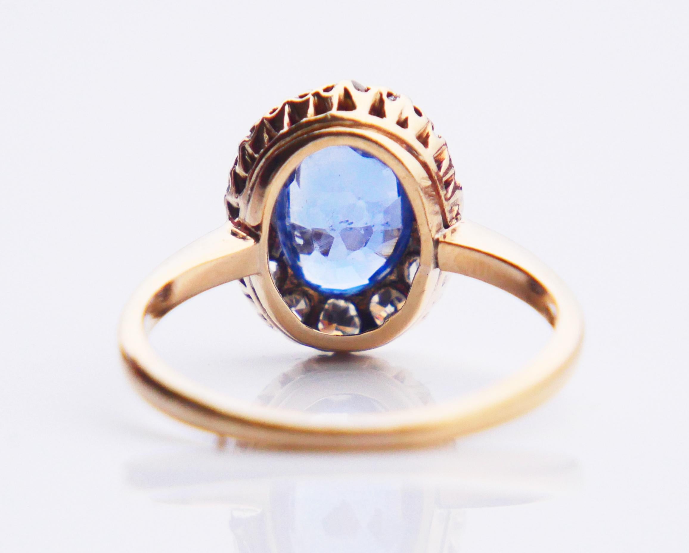 1928 Halo Ring natural 2.3 ct Sapphire 0.56ctw Diamonds 18K Gold ØUS6.25 / 3gr For Sale 6