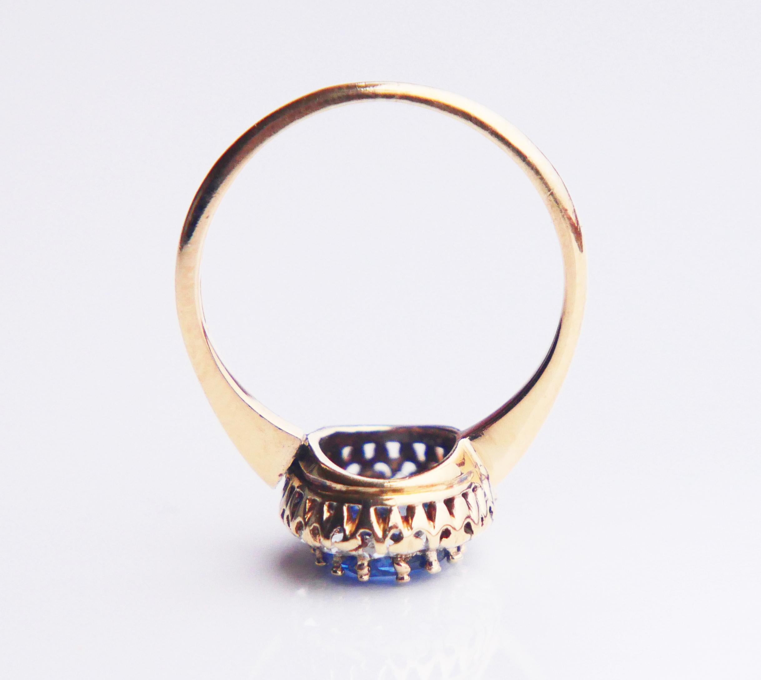 1928 Halo Ring natural 2.3 ct Sapphire 0.56ctw Diamonds 18K Gold ØUS6.25 / 3gr For Sale 7