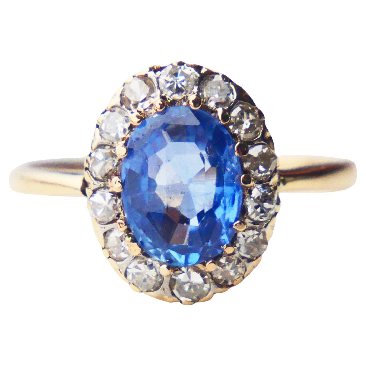 1928 Anillo Halo Zafiro natural 2.3 ct 0.56ctw Diamantes Oro 18K ØUS6.25 / 3gr