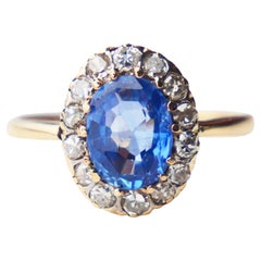 1928 Halo Ring natural 2.3 ct Sapphire 0.56ctw Diamonds 18K Gold ØUS6.25 / 3gr