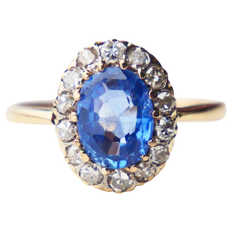 1928 Halo Ring natural ct Sapphire Diamonds 18K Gold