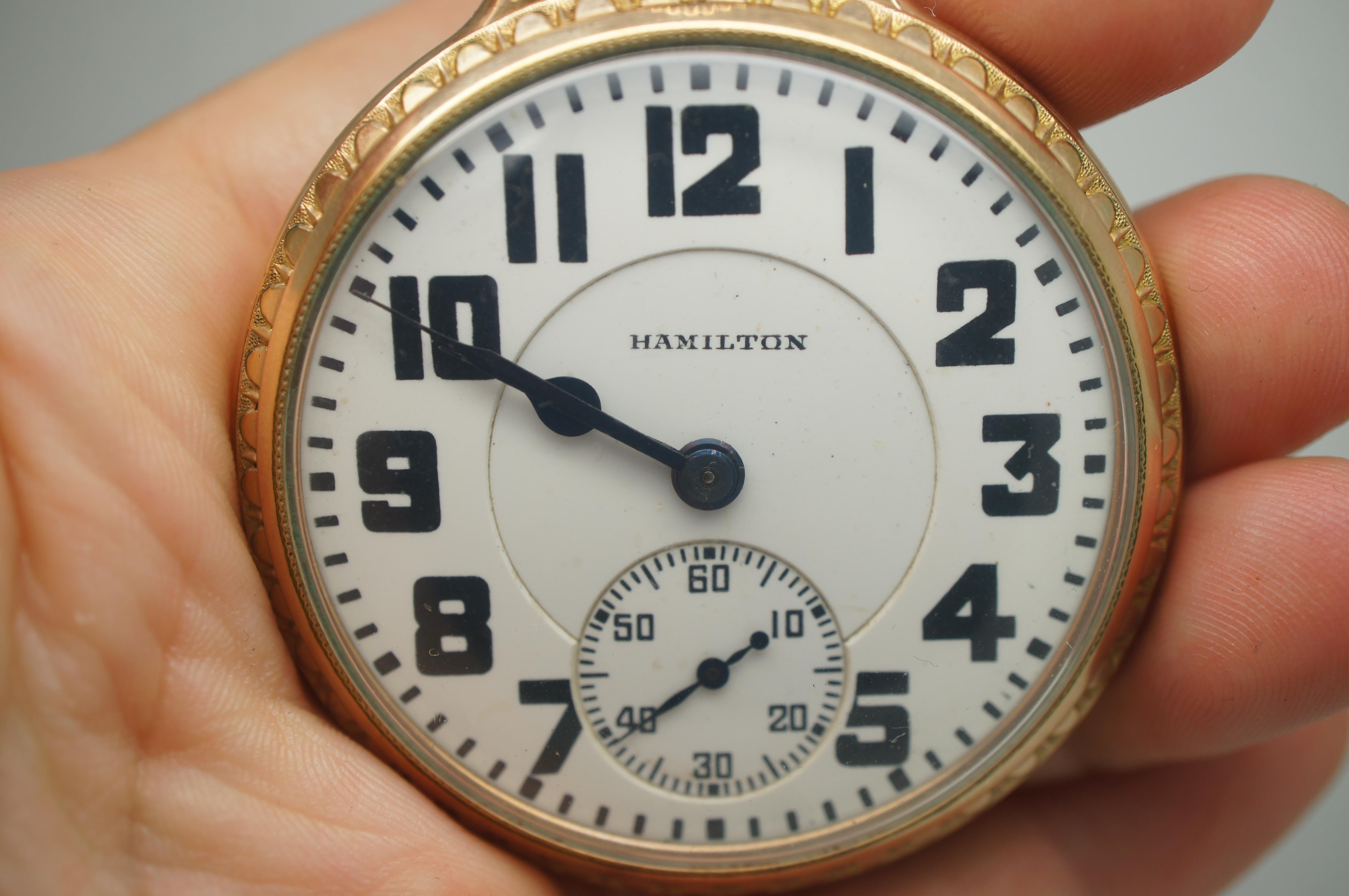 1928 Hamilton Railroad #2 10K Gold Filled 21J Pocket Watch 16s Runs For Sale 1