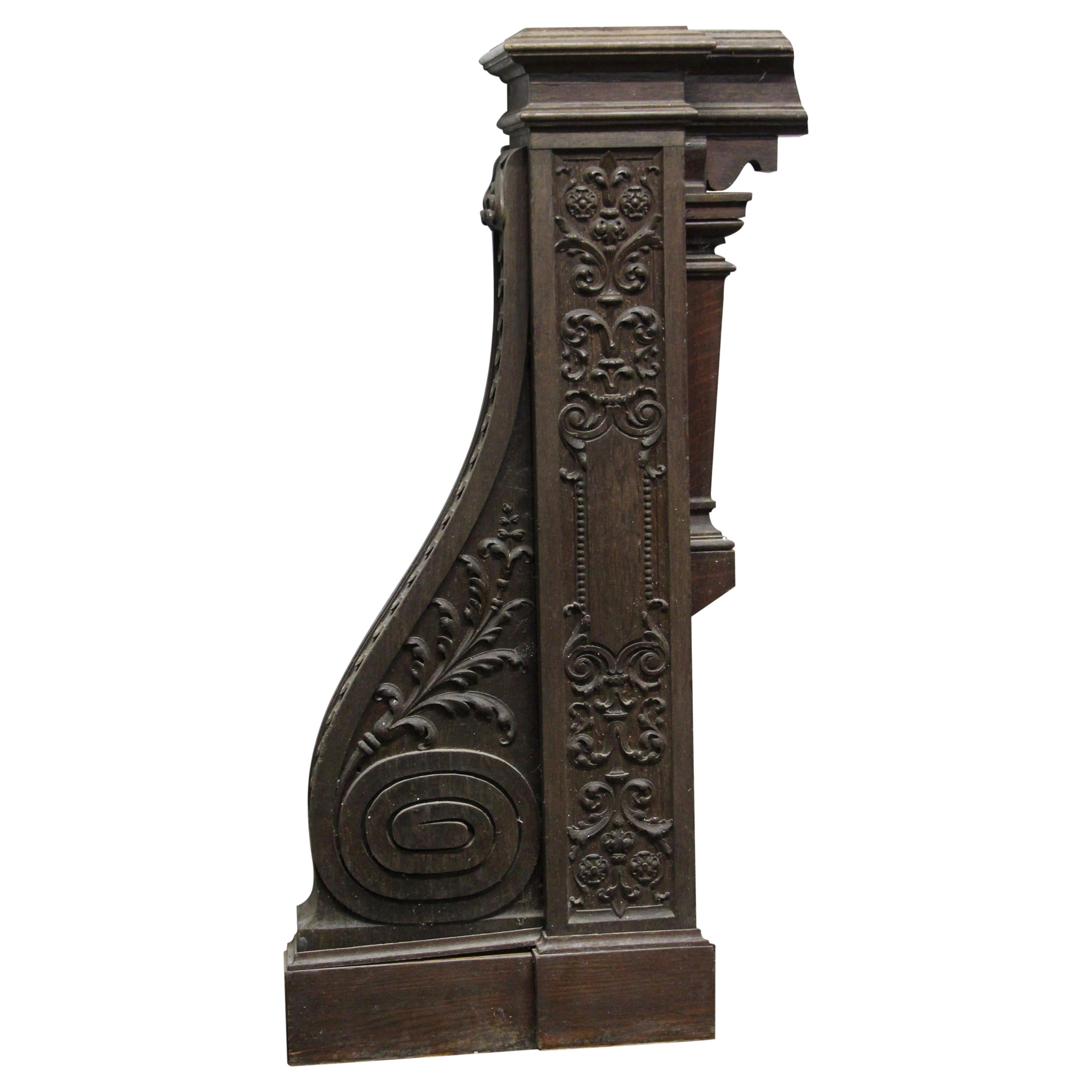 1928 Intricately Carved Oak Newel Post from the Rose Hill Tudor Mansion