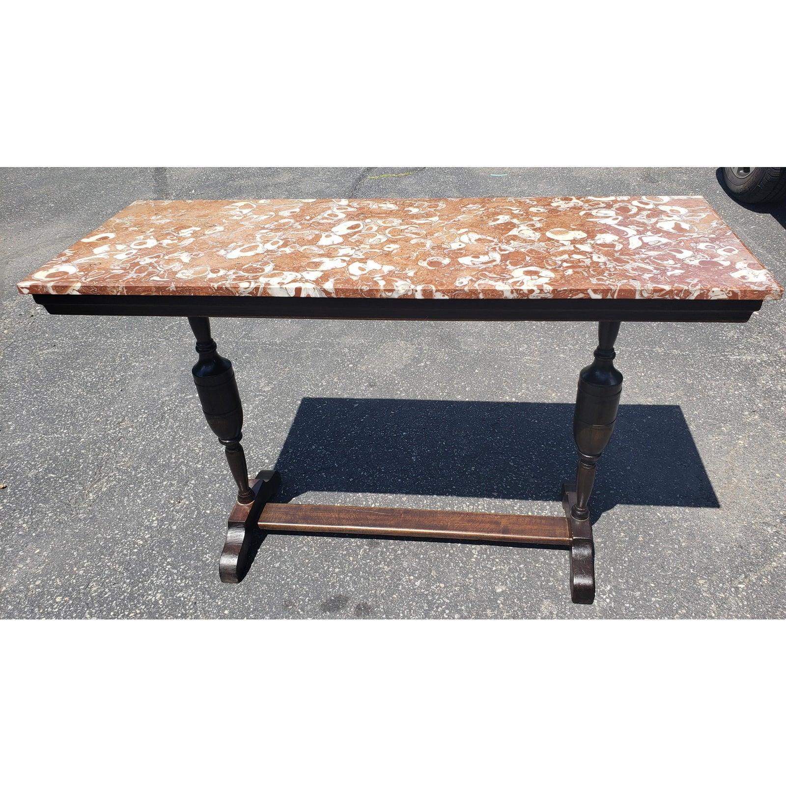 1928 King Furniture Co. Rich Marble Top and Solid Walnut Pedestal Base Console For Sale 5