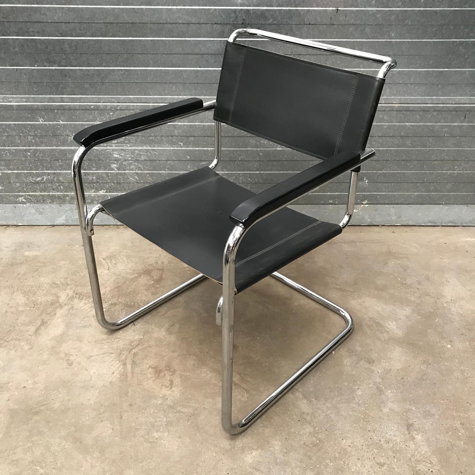1928, Marcel Breuer for THonet, B34 Side Chair in Black Leather 2