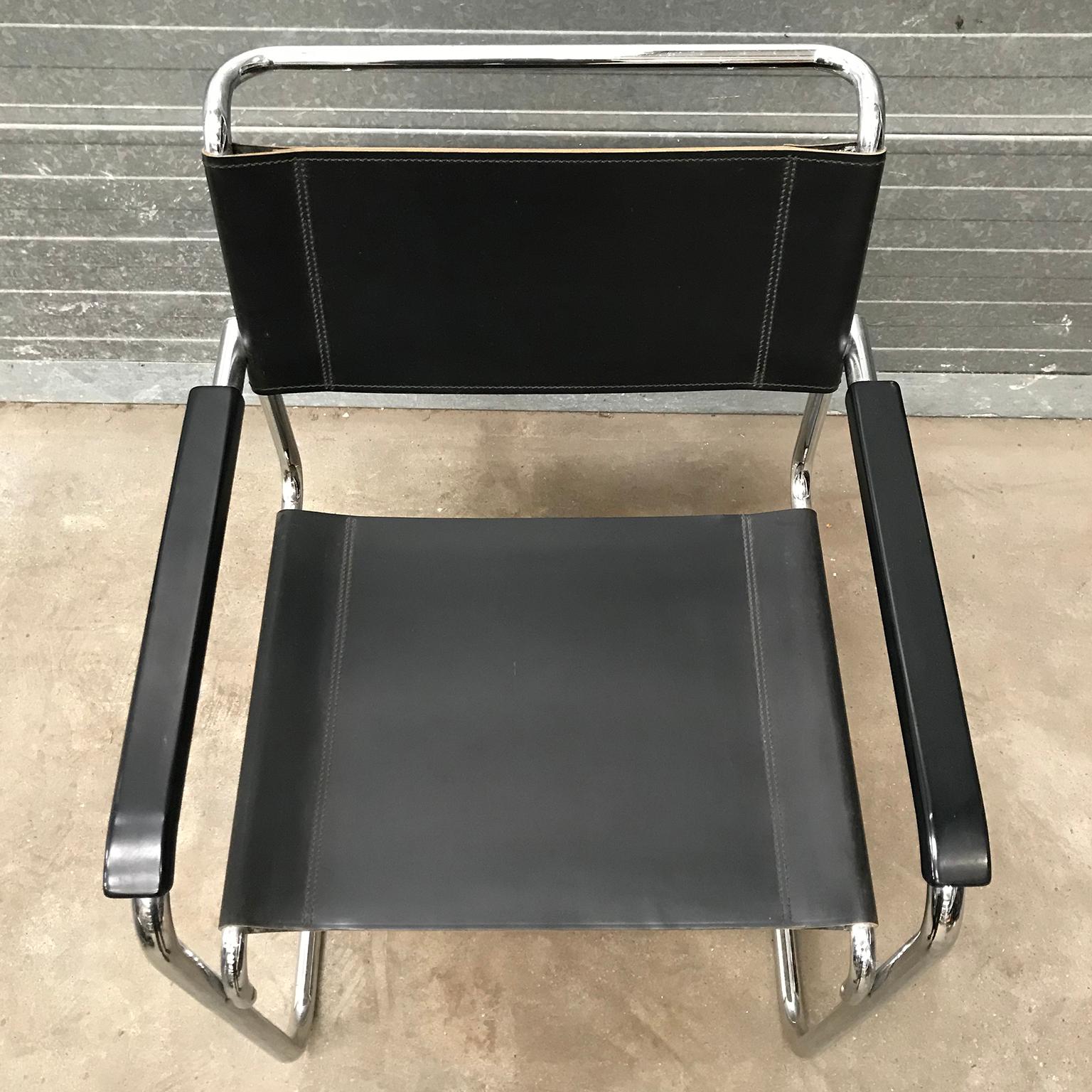 1928, Marcel Breuer for THonet, B34 Side Chair in Black Leather 4
