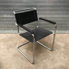 1928, Marcel Breuer for THonet, B34 Side Chair in Black Leather