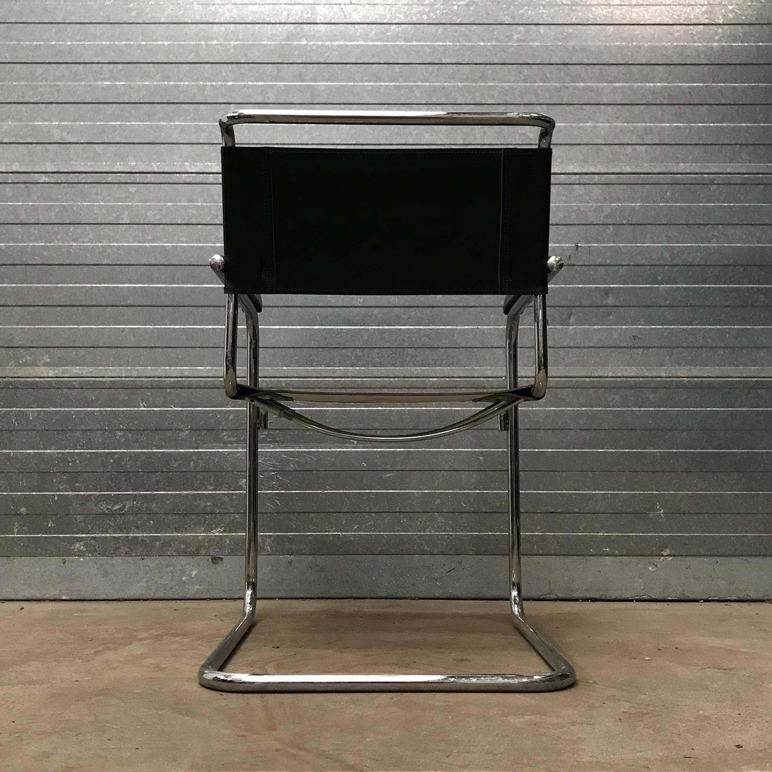 1928, Marcel Breuer für THonet, B34 Beistellstuhl aus schwarzem Leder (Frühes 20. Jahrhundert)