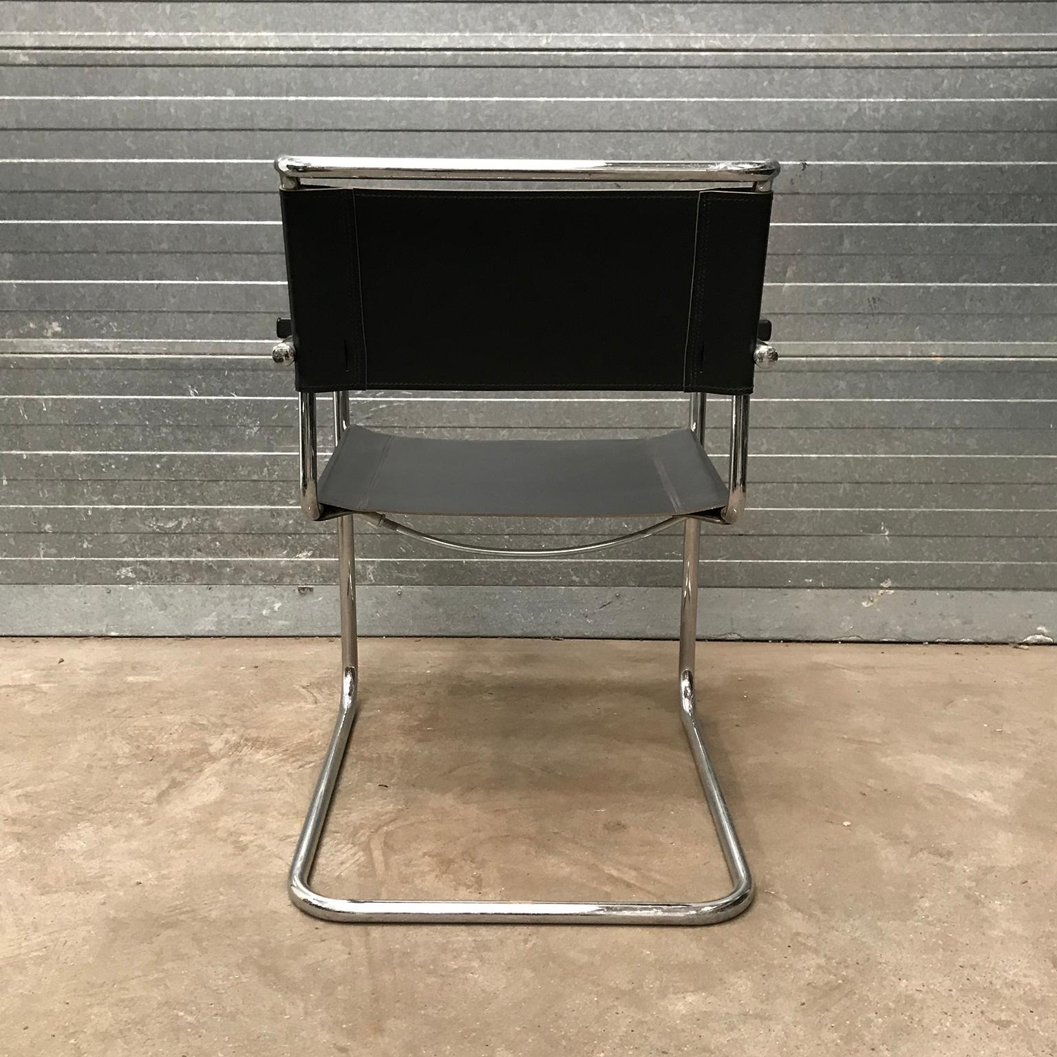 Early 20th Century 1928, Marcel Breuer for THonet, B34 Side Chair in Black Leather