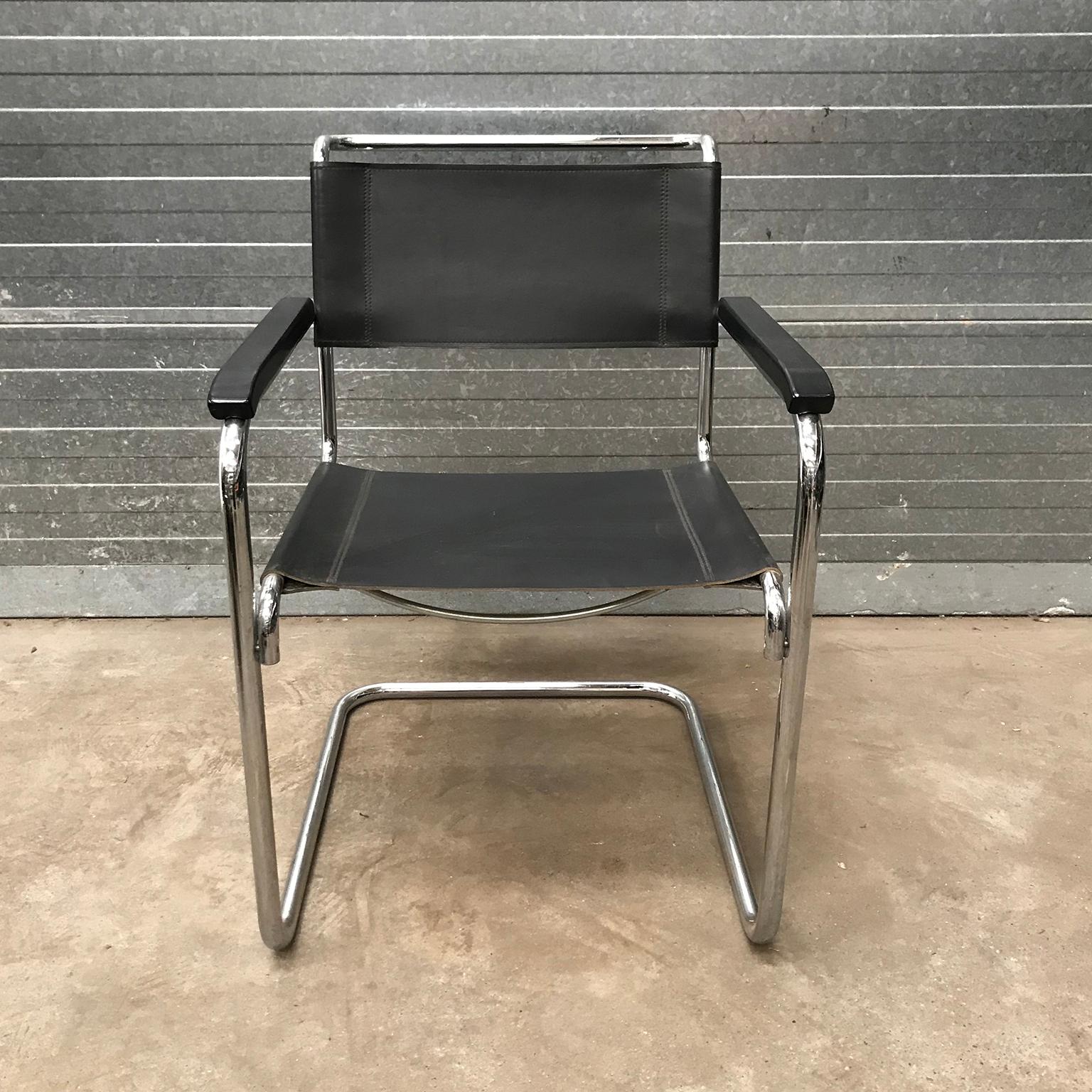 1928, Marcel Breuer for THonet, B34 Side Chair in Black Leather 1