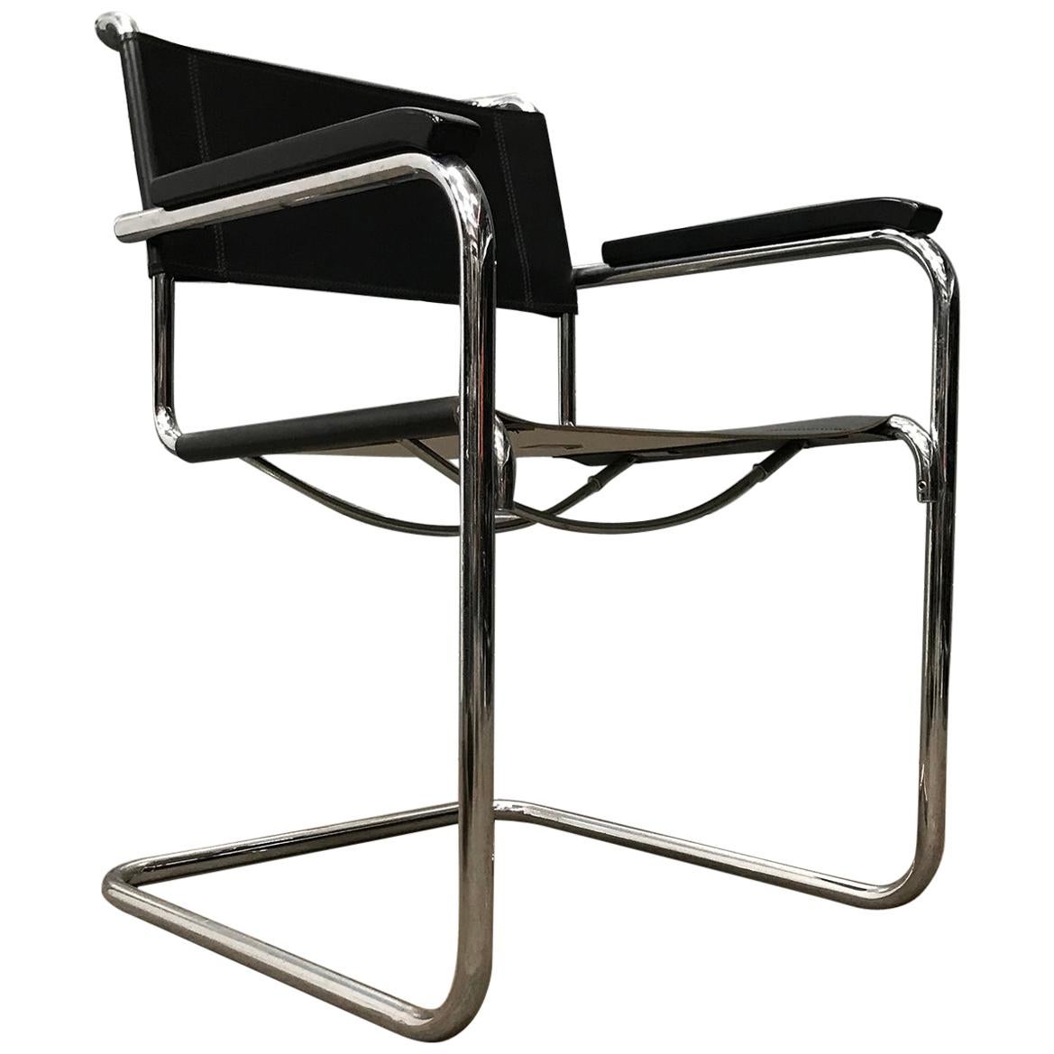 1928, Marcel Breuer for THonet, B34 Side Chair in Black Leather