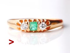 1928 Nordic Ring Emerald Diamonds solid 18K Gold ØUS 7.75 / 2gr