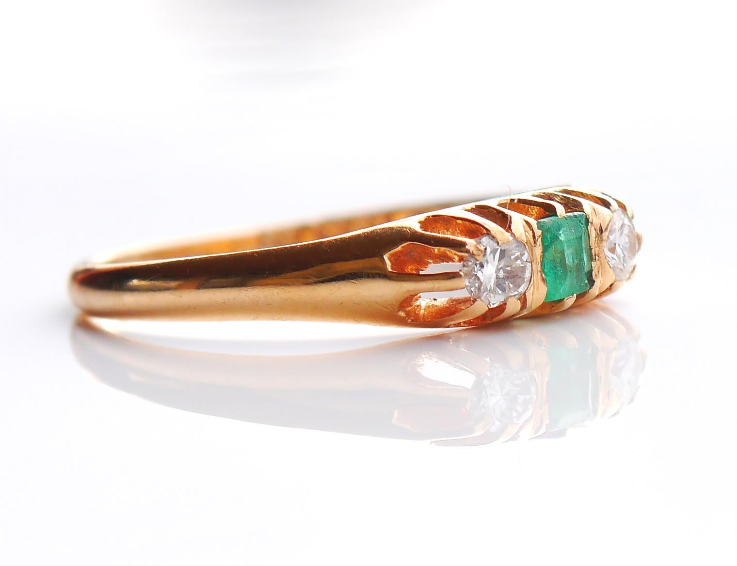1928 Nordic Ring Emerald Diamonds solid 18K Gold ØUS8 / 2gr For Sale 1