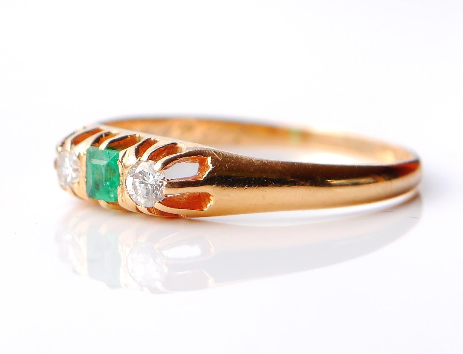 1928 Nordischer Ring Smaragd Diamanten massiv 18K Gold ØUS8 / 2gr im Angebot 3