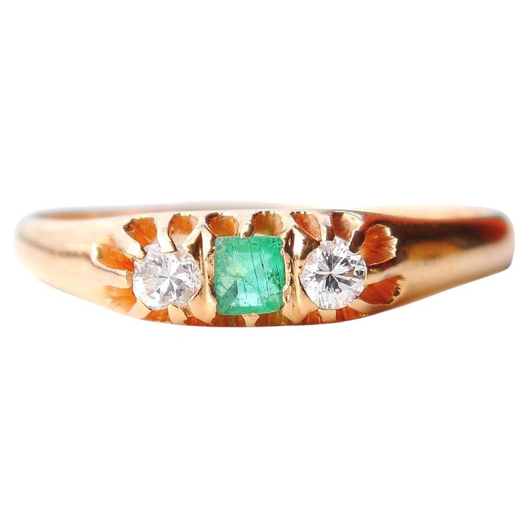 1928 Nordic Ring Emerald Diamonds solid 18K Gold ØUS8 2gr For
