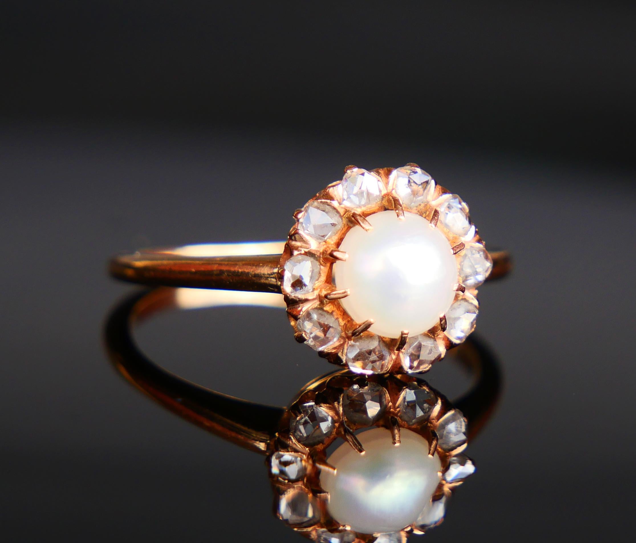 Art Deco 1928 Nordic Wedding Ring Pearl Diamonds solid 18K Gold ØUS7 /3.1gr For Sale