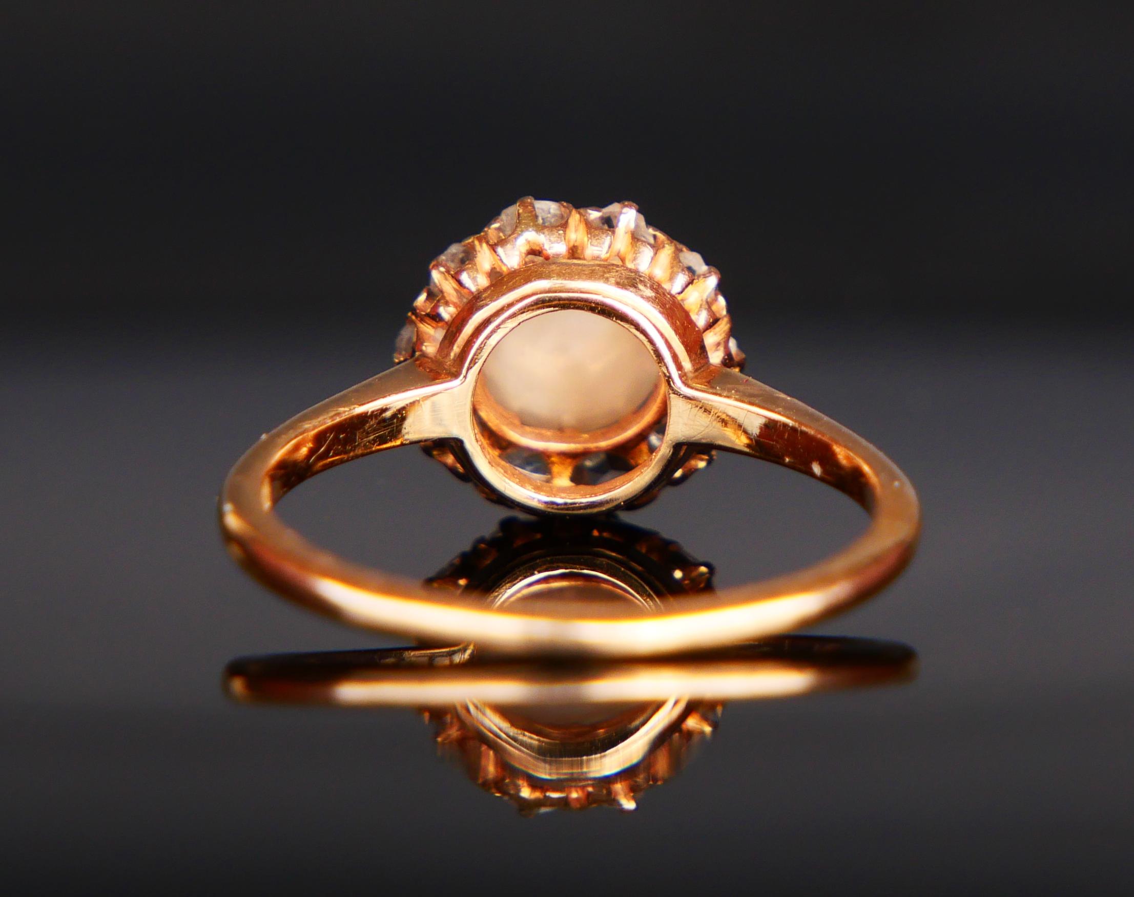 Old European Cut 1928 Nordic Wedding Ring Pearl Diamonds solid 18K Gold ØUS7 /3.1gr For Sale