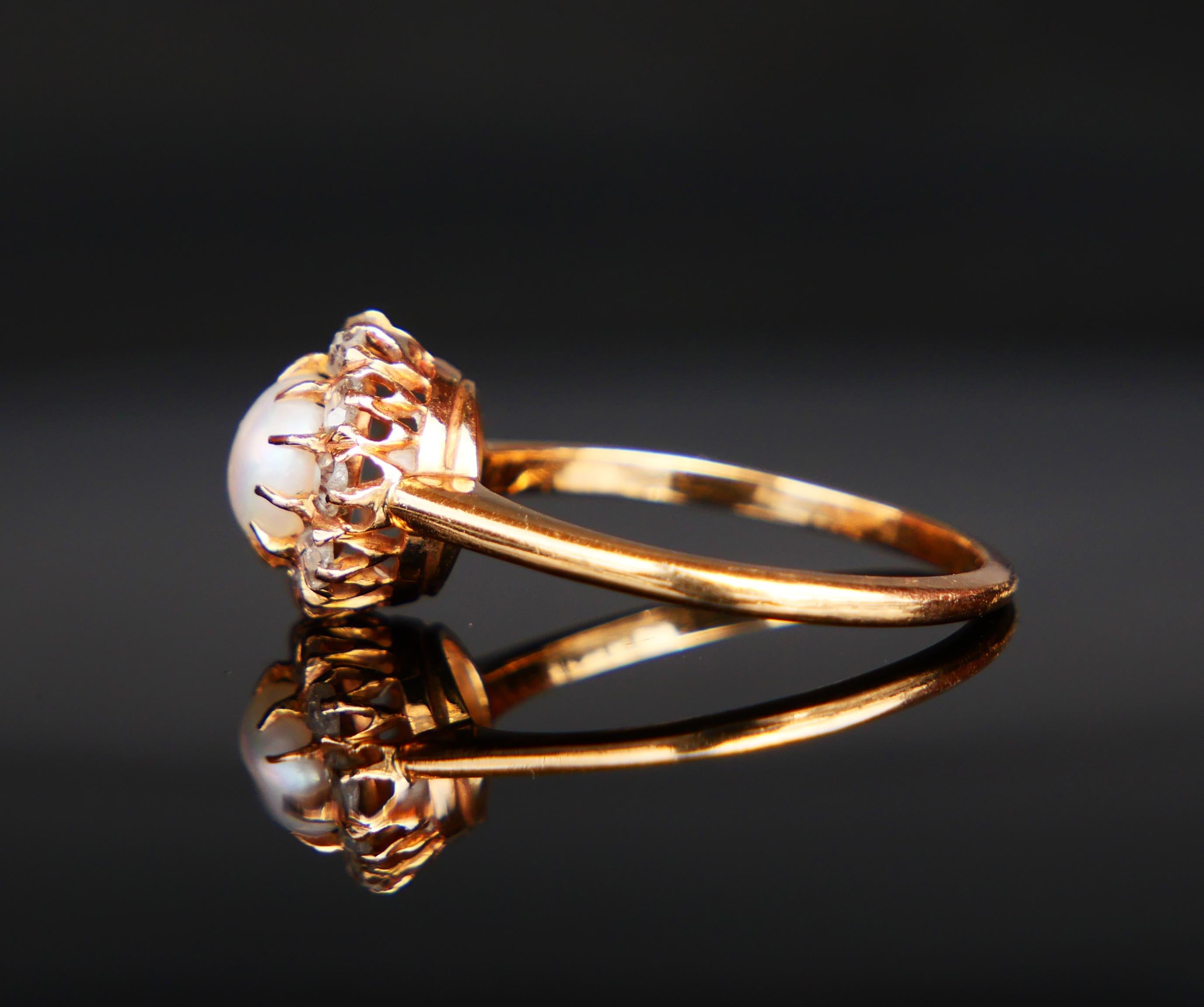 1928 Nordischer Ehering Perle Diamanten massiv 18K Gold ØUS7 /3.1gr Damen im Angebot