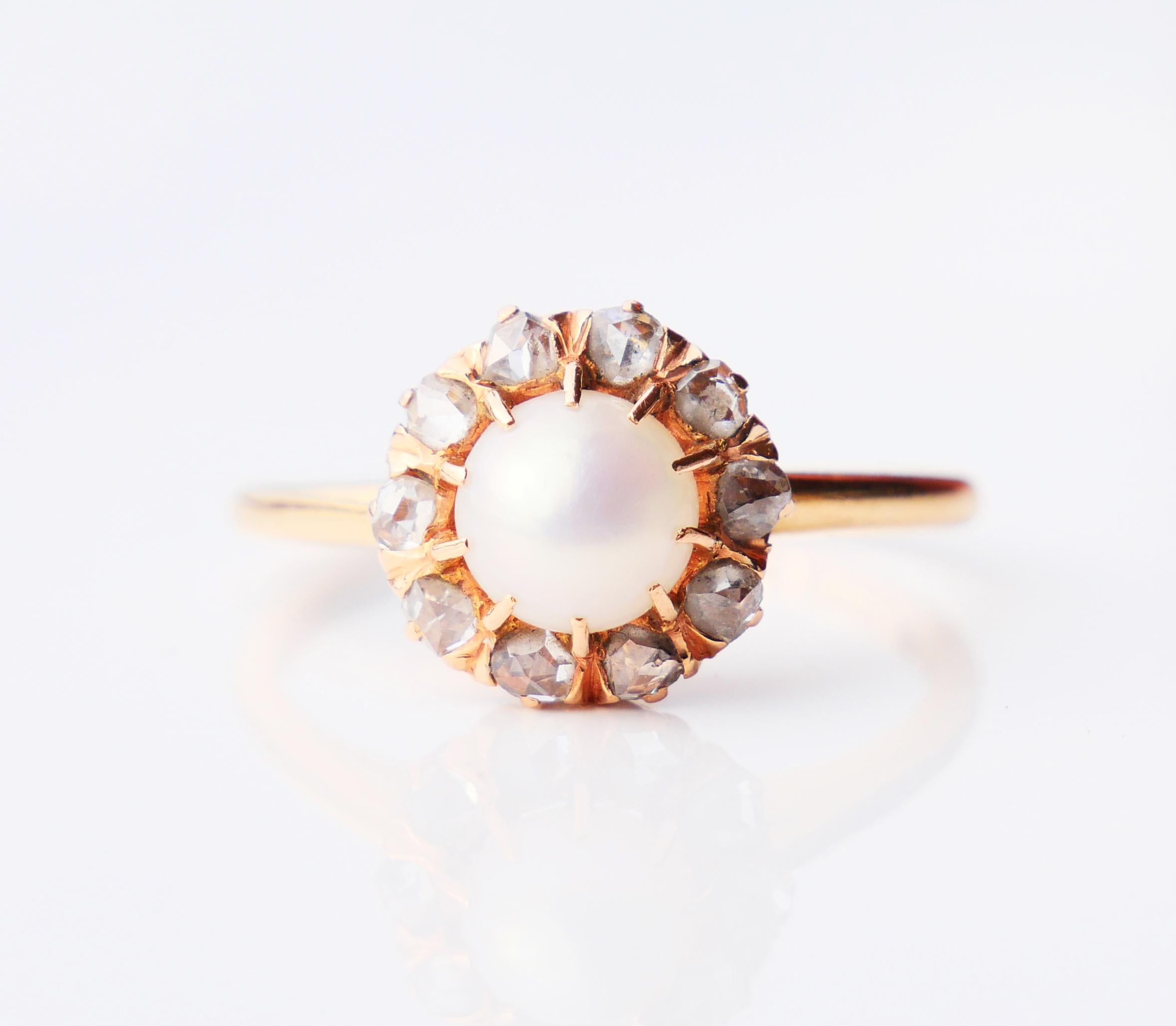 1928 Nordic Wedding Ring Pearl Diamonds solid 18K Gold ØUS7 /3.1gr For Sale 3