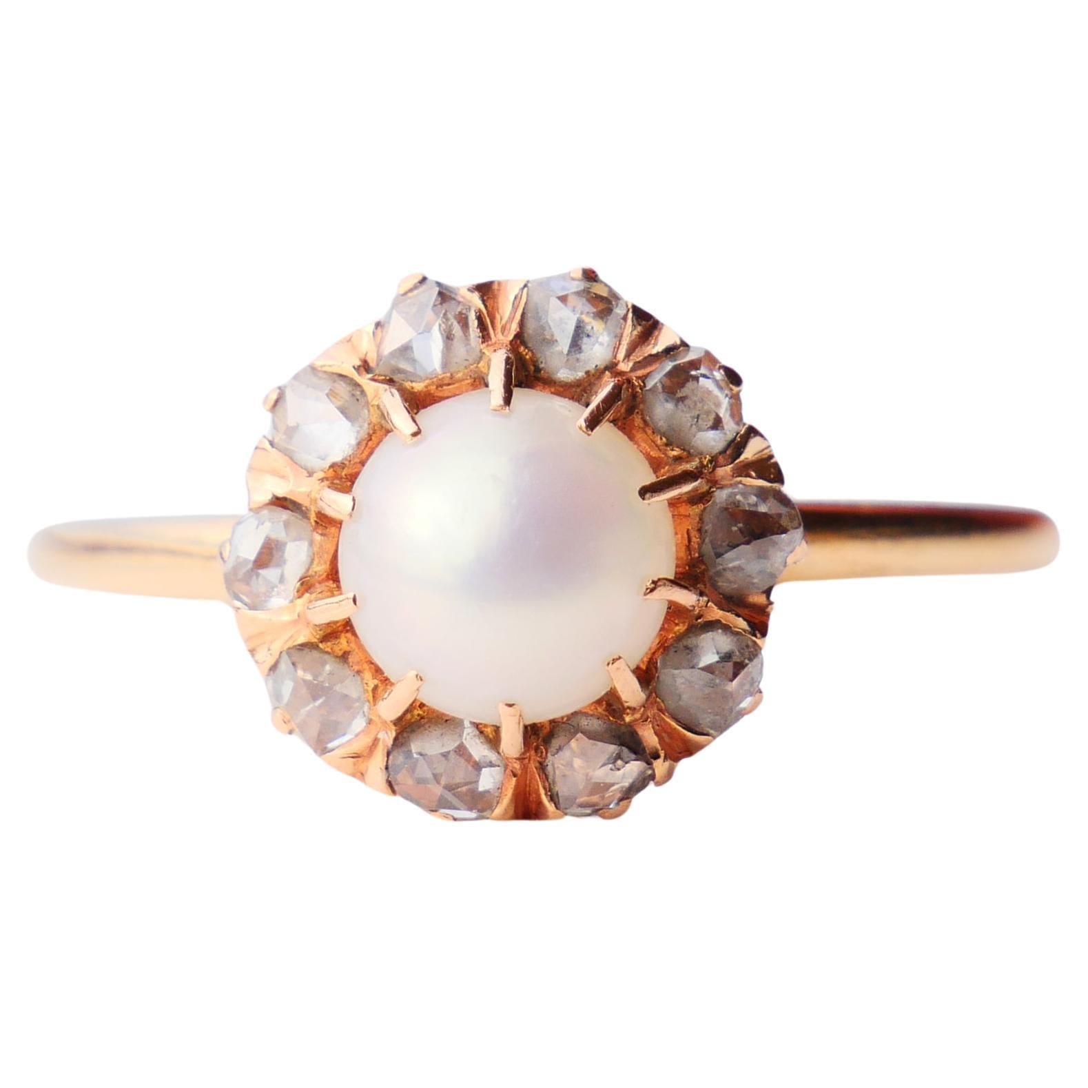 1928 Nordic Wedding Ring Pearl Diamonds solid 18K Gold ØUS7 /3.1gr