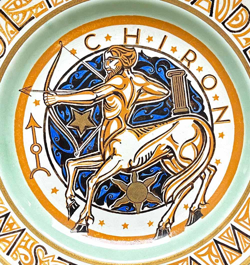 This extremely rare plate celebrates the 1928 Summer Olympics in Amsterdam with an image of Chiron -- the centaur who was considered wiser and higher than his fellow centaurs, and who brought skill and knowledge to many of the Gods of ancient