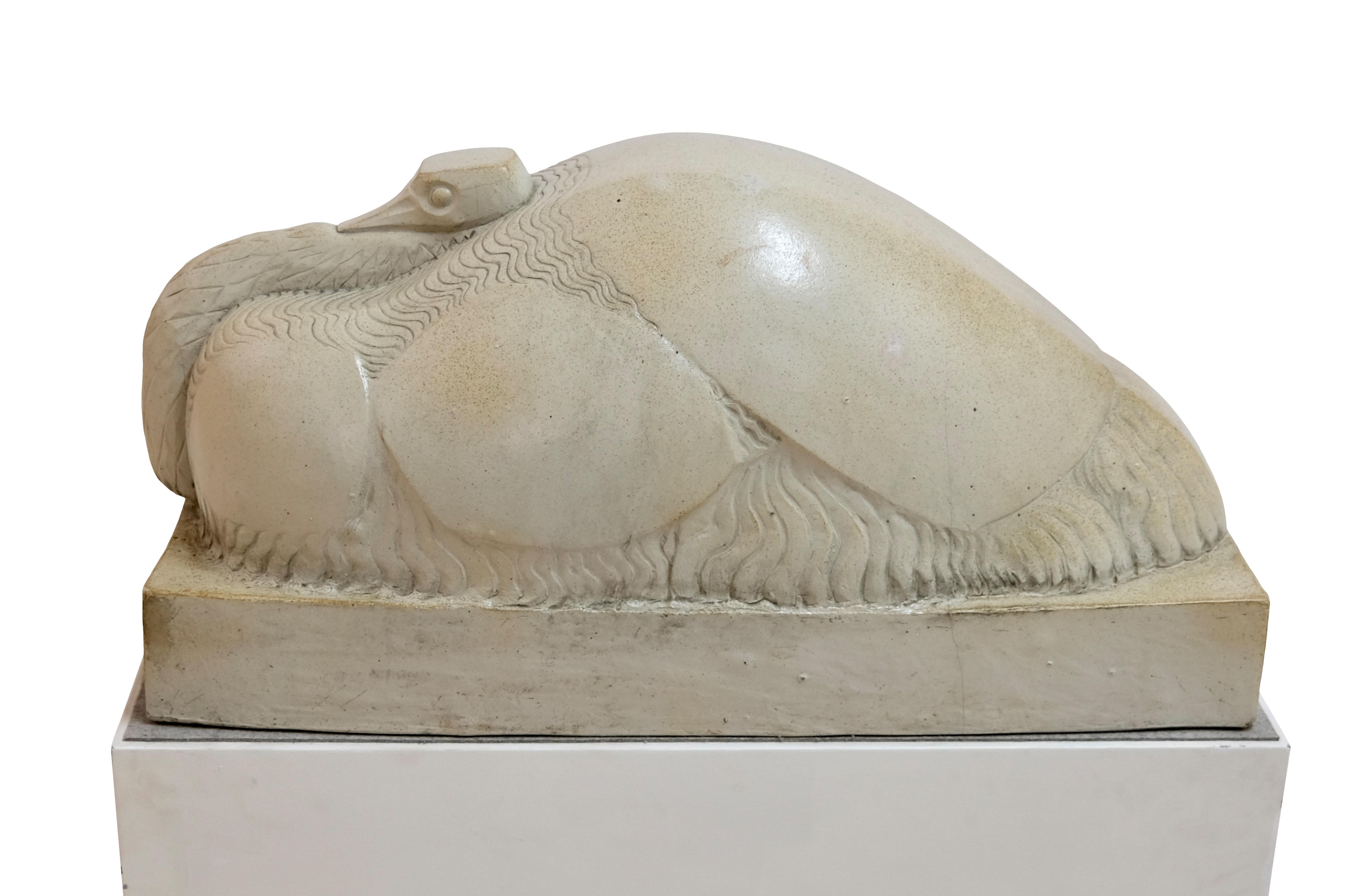 Glazed 1928 Ostrich Stoneware Sculpture from Gaston Le Bourgeois for Sèvres Manufactory For Sale