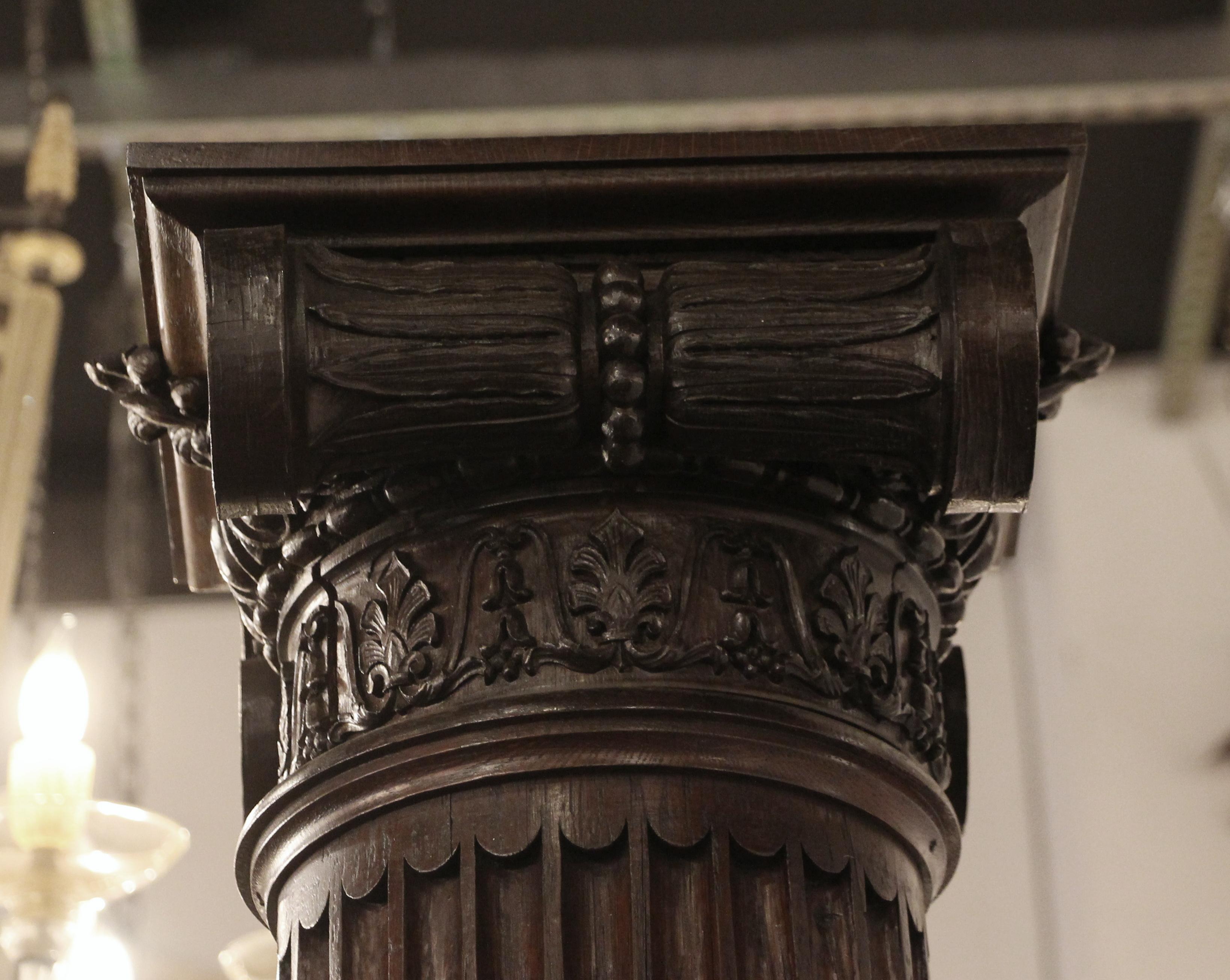 American 1928 Pair of Carved Fluted Oak Corinthian Columns from 