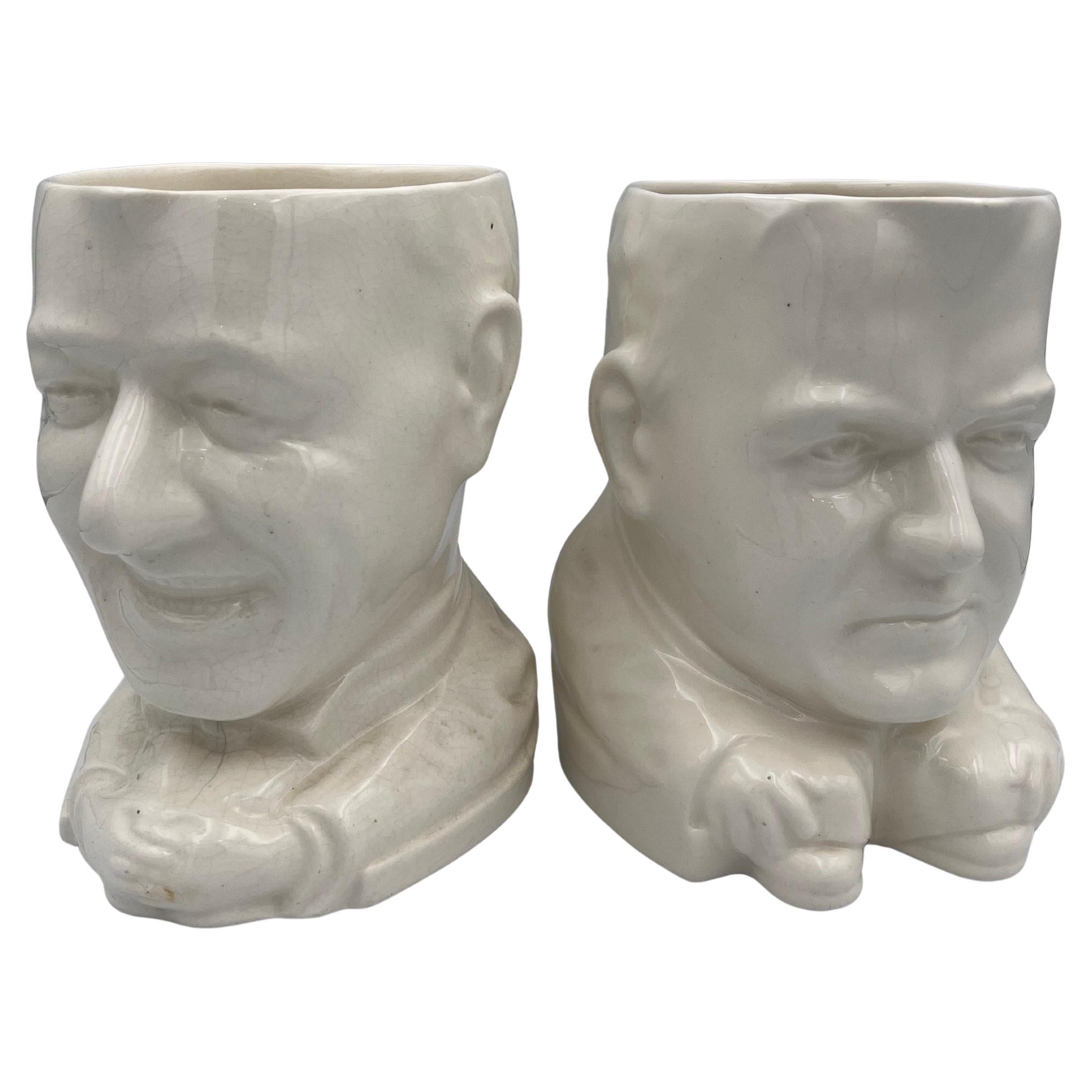 1928 Paire de produits patriotiques pour les élections  Herbert Hoover Alfred Smith Pitchers en vente