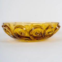 1928 René Lalique - Art Deco Bol Centre de table Cardamine Jaune Verre Ambre