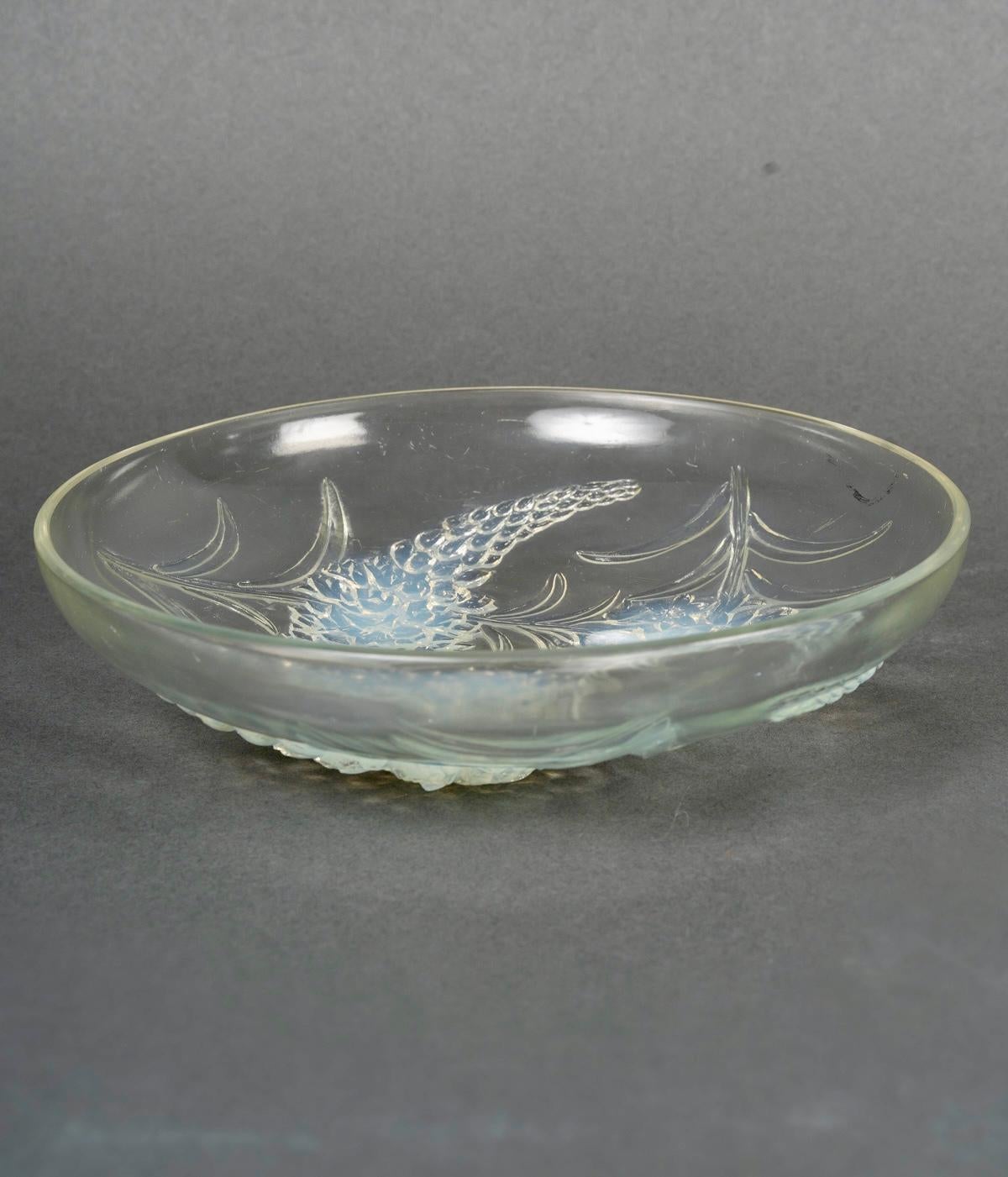 Art déco 1928 René Lalique Art Deco Bol Plat Veronique Verre Opalescent Fleurs