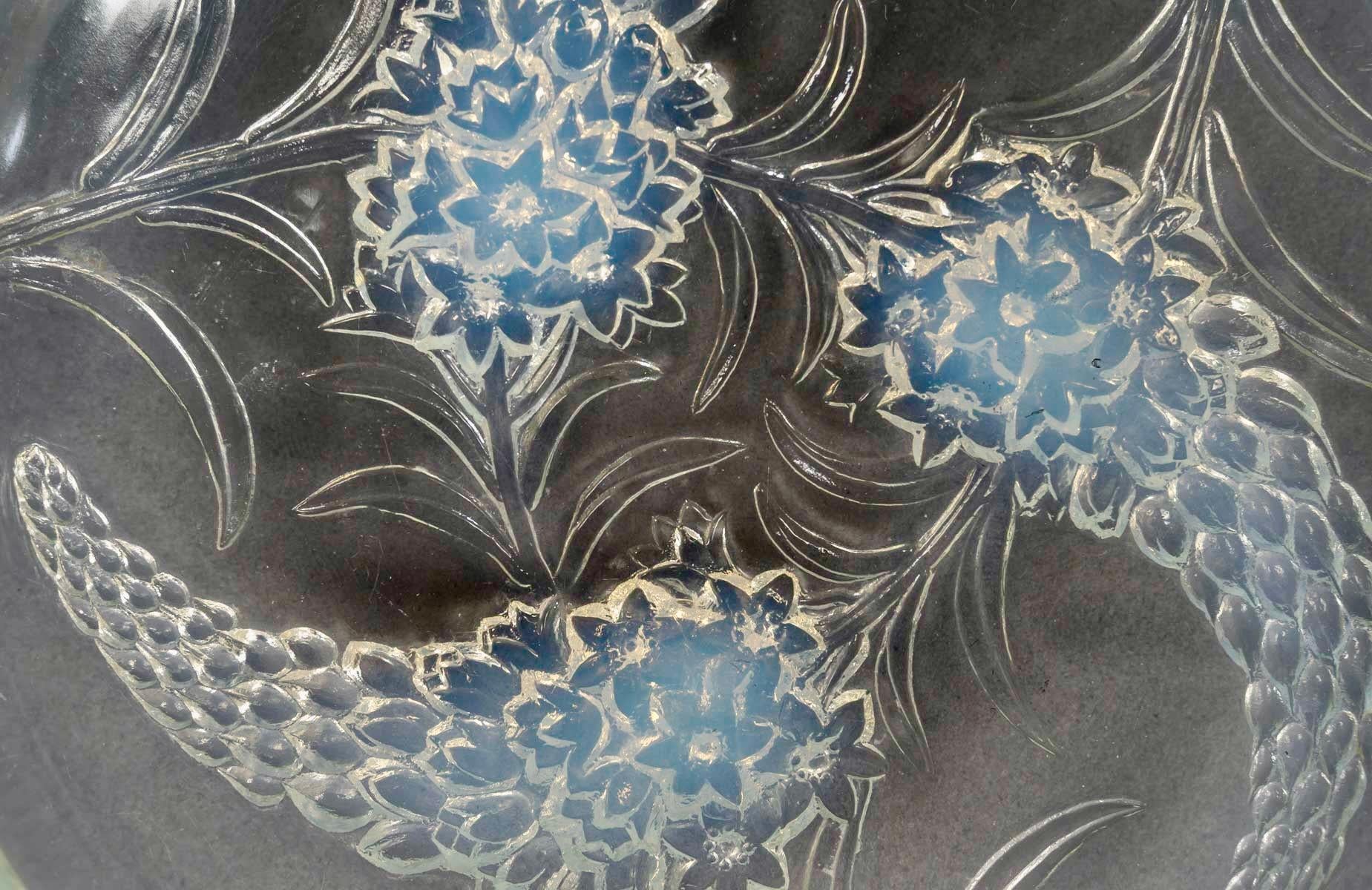 Français 1928 René Lalique Art Deco Bol Plat Veronique Verre Opalescent Fleurs